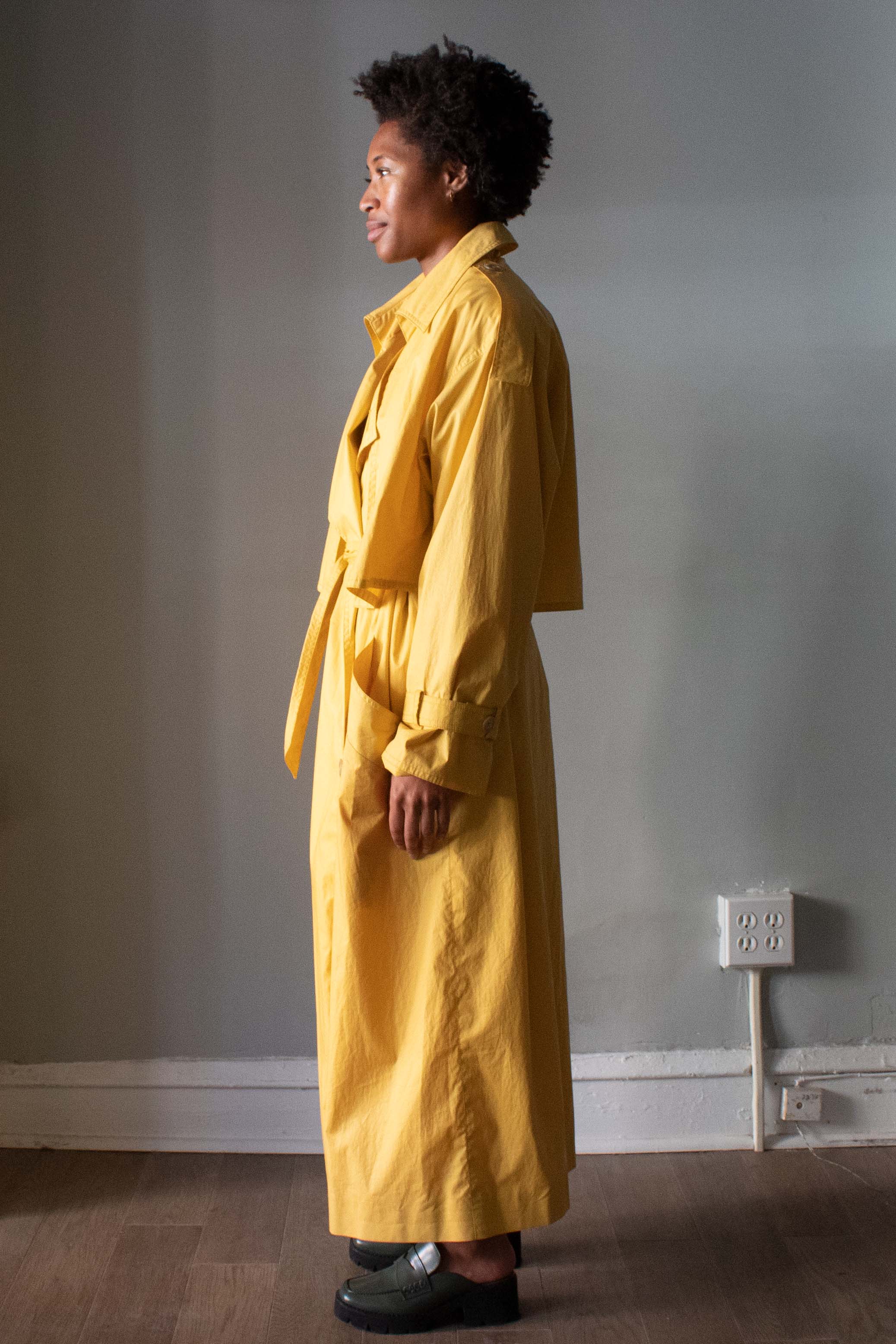 Perry Ellis Yellow Belted Trench Coat