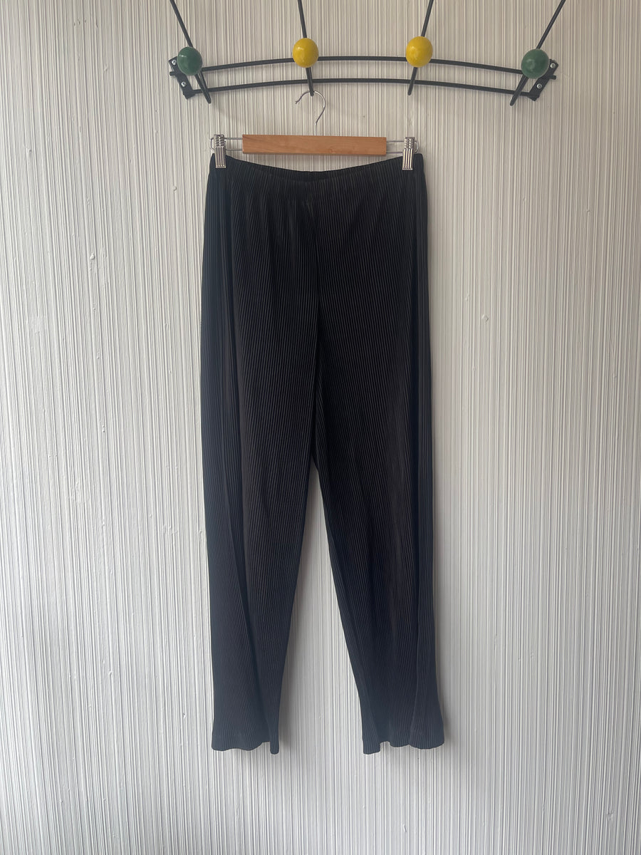 Issey Miyake black glossy pleated pants