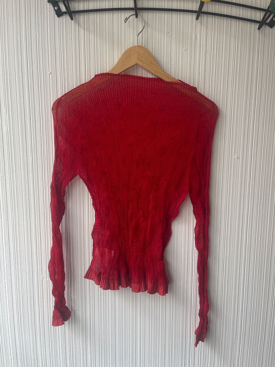 Issey Miyake fete red sheer printed pleated top – Moore Vintage