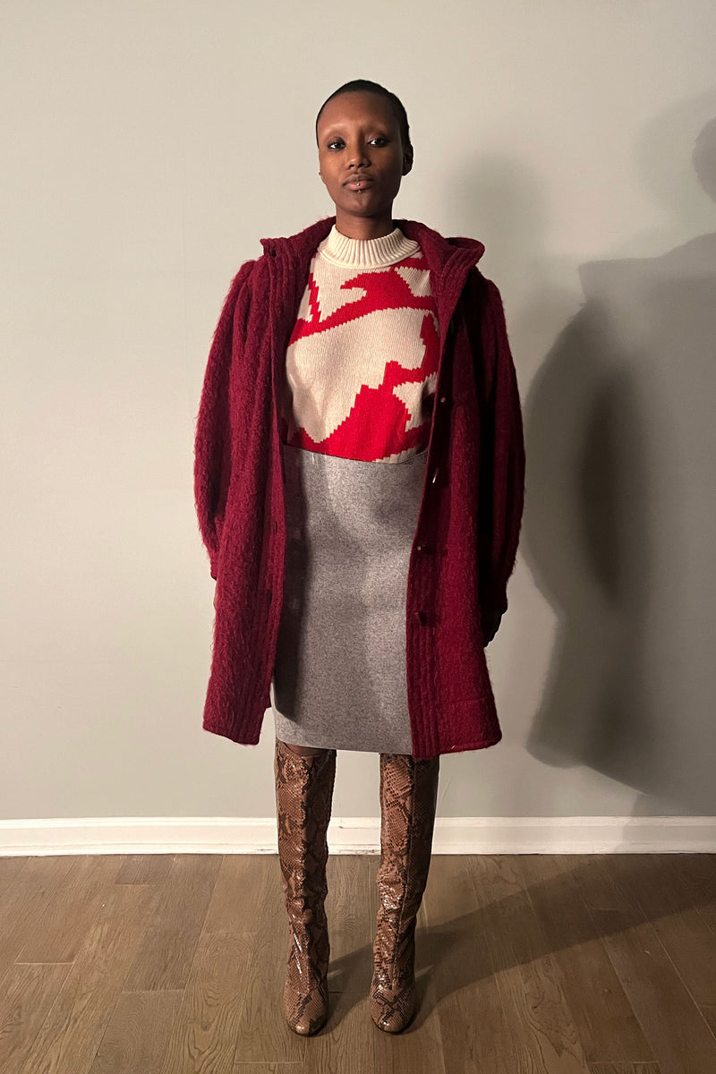 Saint Laurent Red Mohair Blend Hooded Knit Jacket – Moore