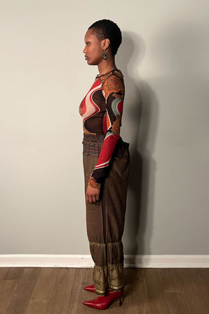 Jean Paul Gaultier Red Multicolored Paisely Printed Mesh Top