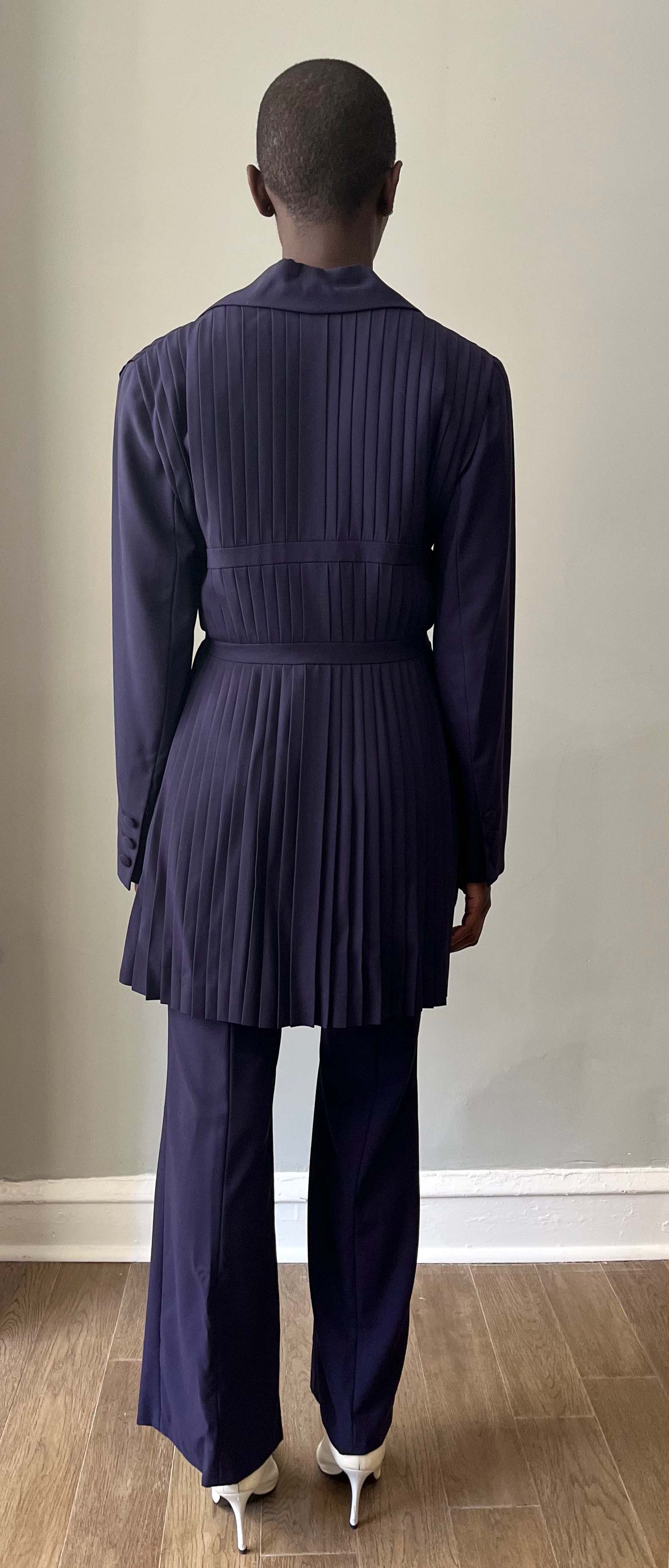 Jacques Molko Paris purple wool pleated pant suit