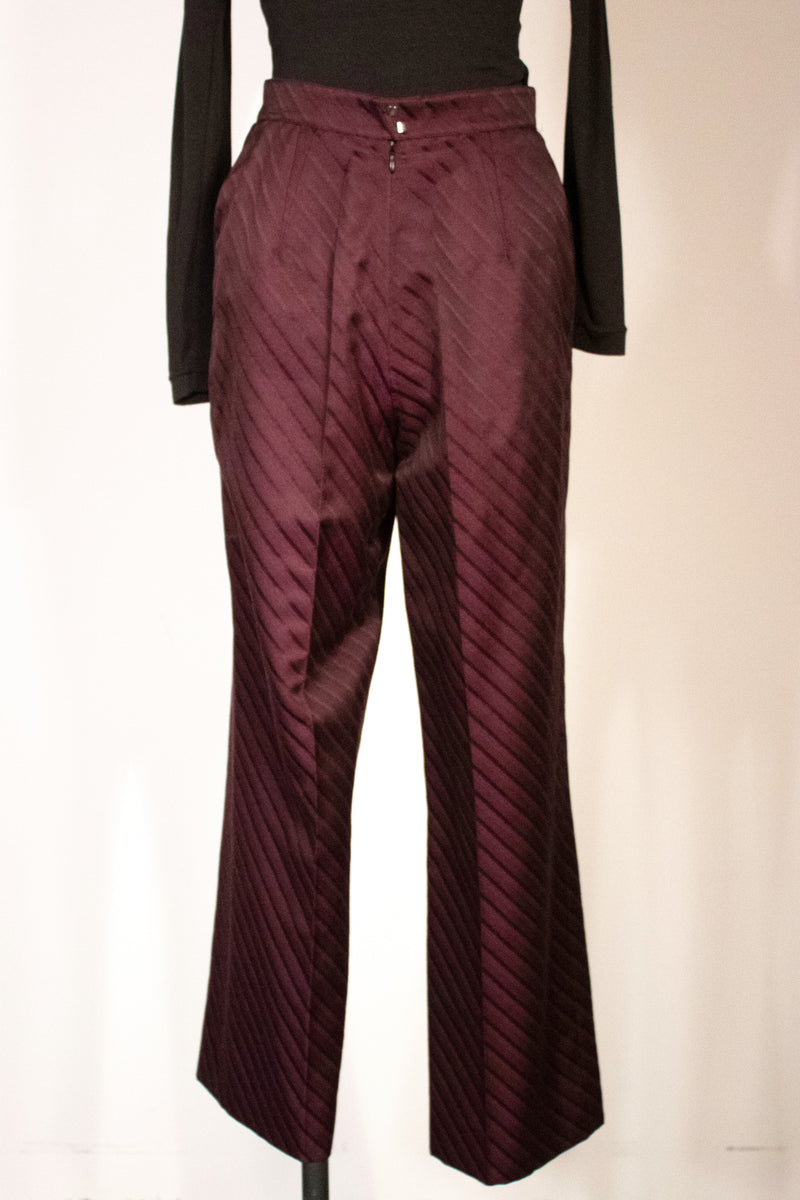 Thierry Mugler Couture eggplant wool-silk striped trousers