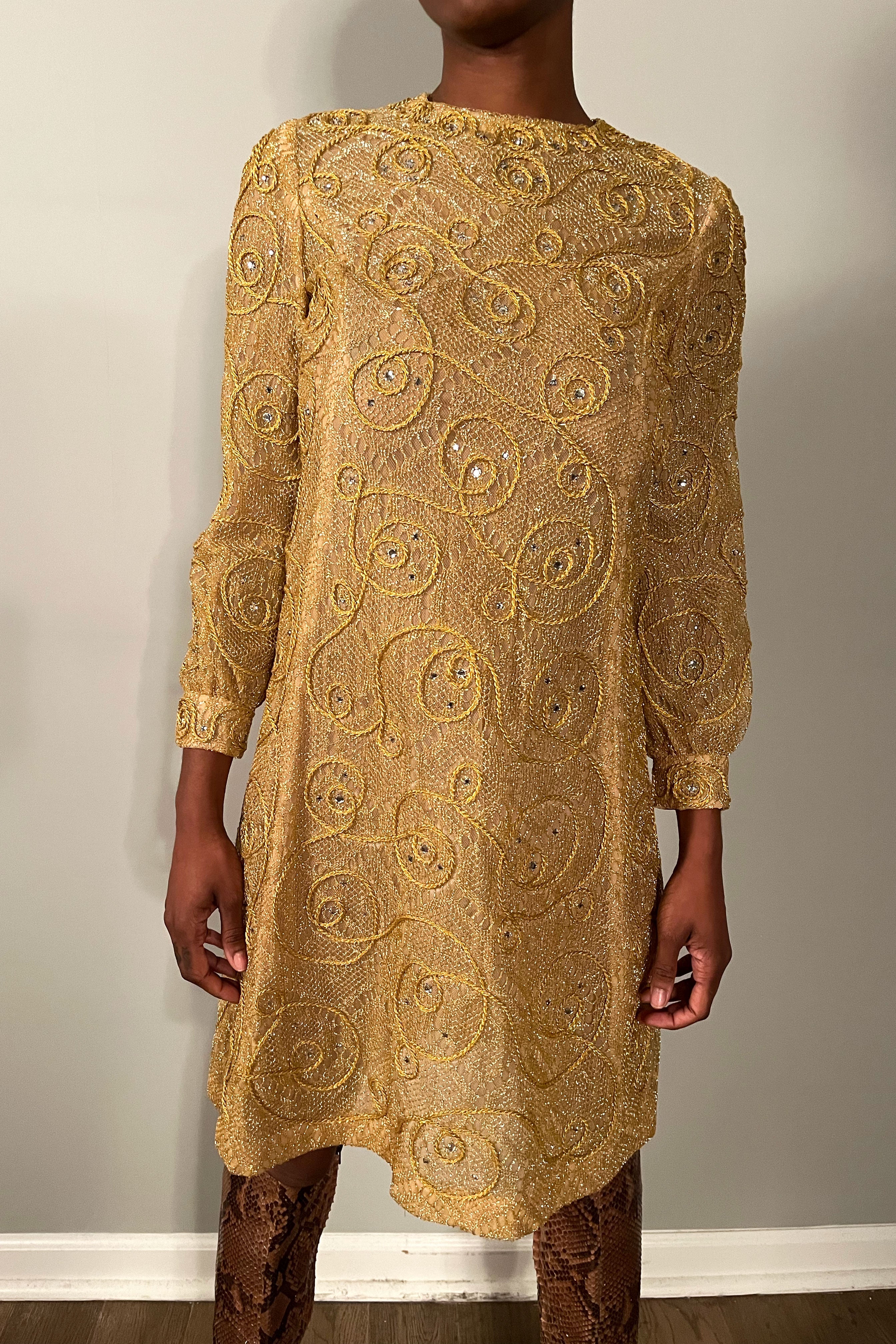 1960S Metallic Gold Sheer Overlay Dress Moore Vintage Archive 1960S Metallic Gold Sheer Overlay Dress Moore Vintage Archive