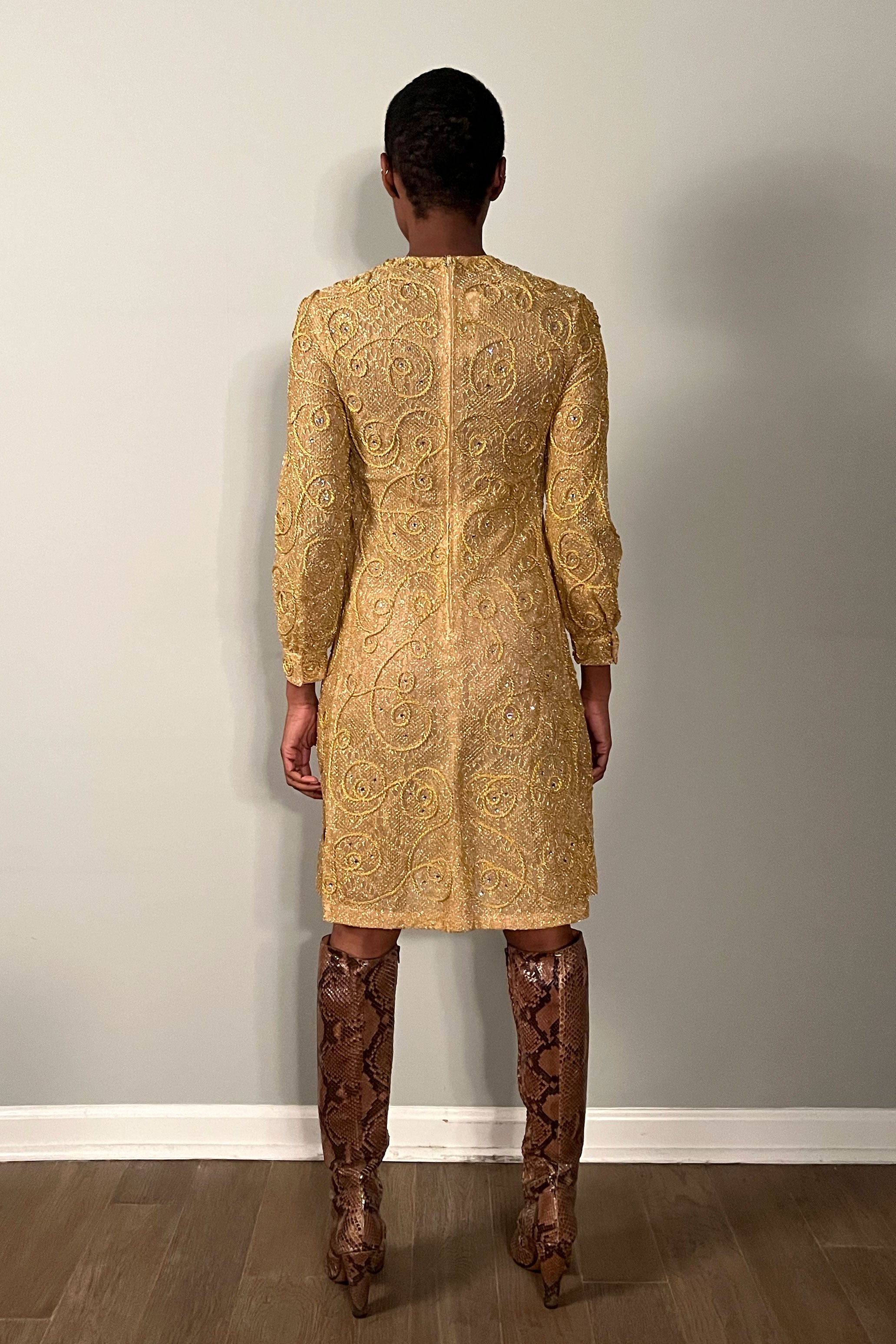 1960S Metallic Gold Sheer Overlay Dress Moore Vintage Archive 1960S Metallic Gold Sheer Overlay Dress Moore Vintage Archive
