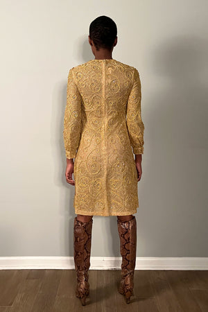 1960S Metallic Gold Sheer Overlay Dress Moore Vintage Archive 1960S Metallic Gold Sheer Overlay Dress Moore Vintage Archive