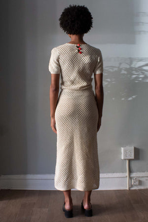 Vintage 1940s White Cotton Crochet Midi Dress