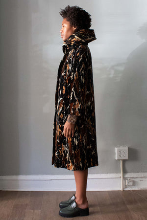 Pauline Trigere Black and Brown Abstract Printed Coat