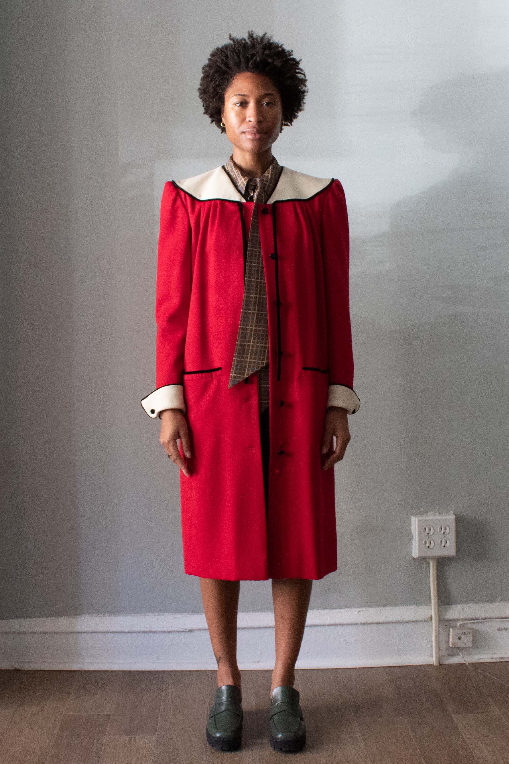 Valentino Boutique Red, White, and Black Color Block Coat Dress Moore Vintage Archive Valentino Boutique Red, White, and Black Color Block Coat Dress Moore Vintage Archive
