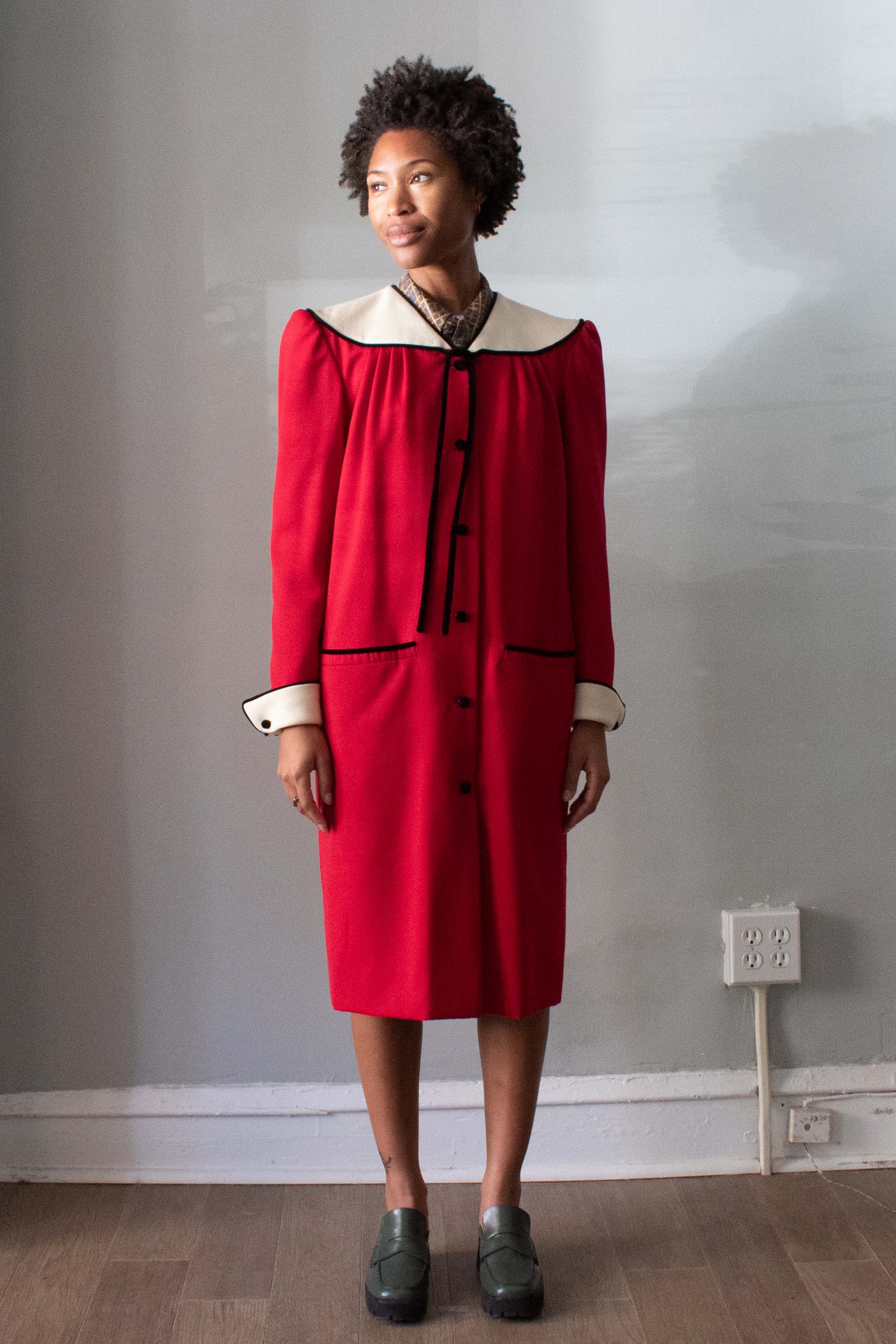 Valentino Boutique Red, White, and Black Color Block Coat Dress Moore Vintage Archive Valentino Boutique Red, White, and Black Color Block Coat Dress Moore Vintage Archive