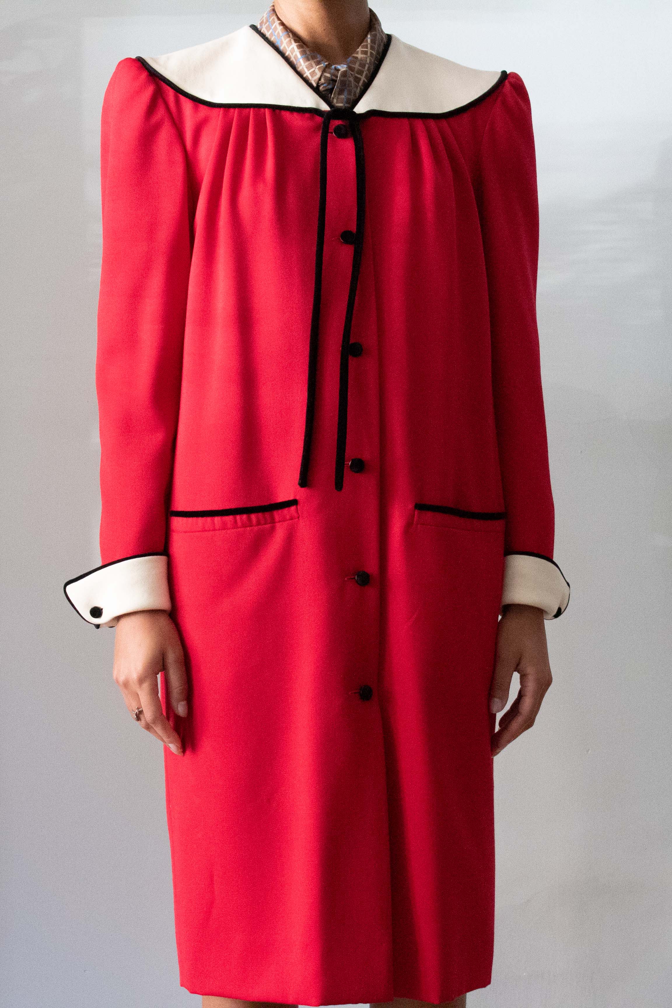 Valentino Boutique Red, White, and Black Color Block Coat Dress Moore Vintage Archive Valentino Boutique Red, White, and Black Color Block Coat Dress Moore Vintage Archive