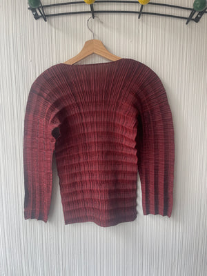 Issey Miyake white label red pleated henley top
