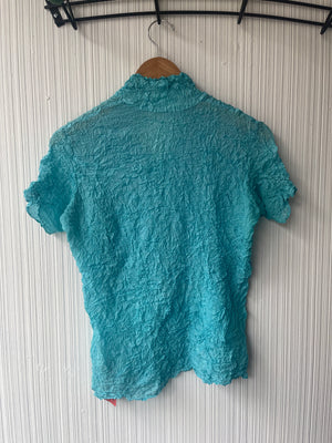 Issey Miyake White Label blue popcorn pleated top – Moore Issey Miyake White Label blue popcorn pleated top – Moore