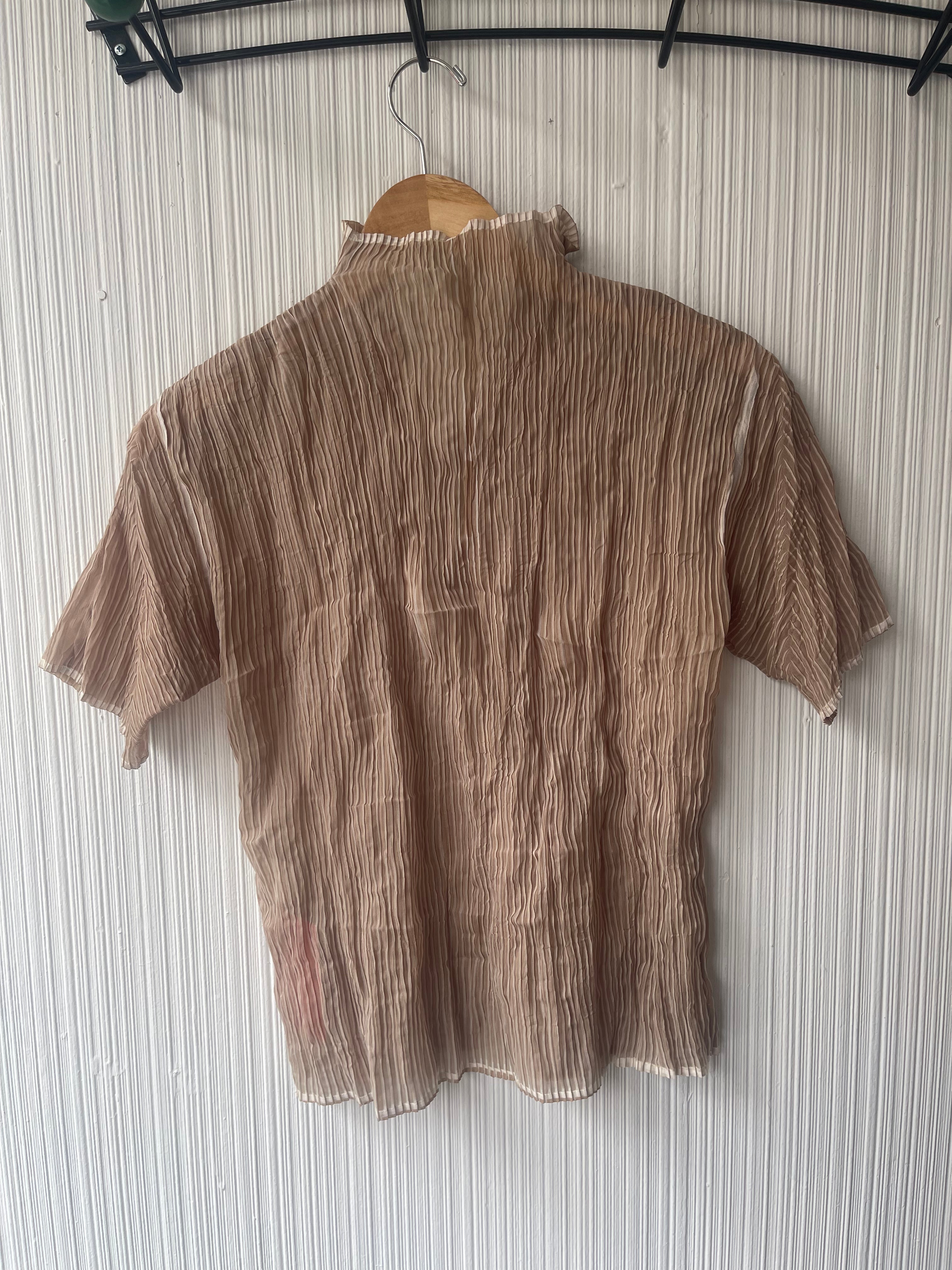 Issey Miyake brown striped pleated top