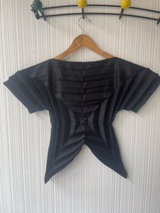 Issey Miyake black geometric pleat opaque top