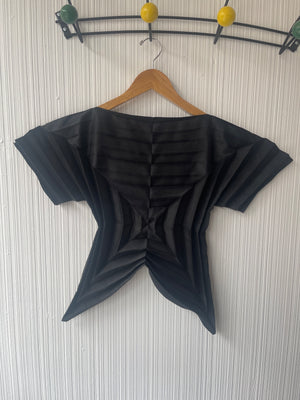 Issey Miyake black geometric pleat opaque top