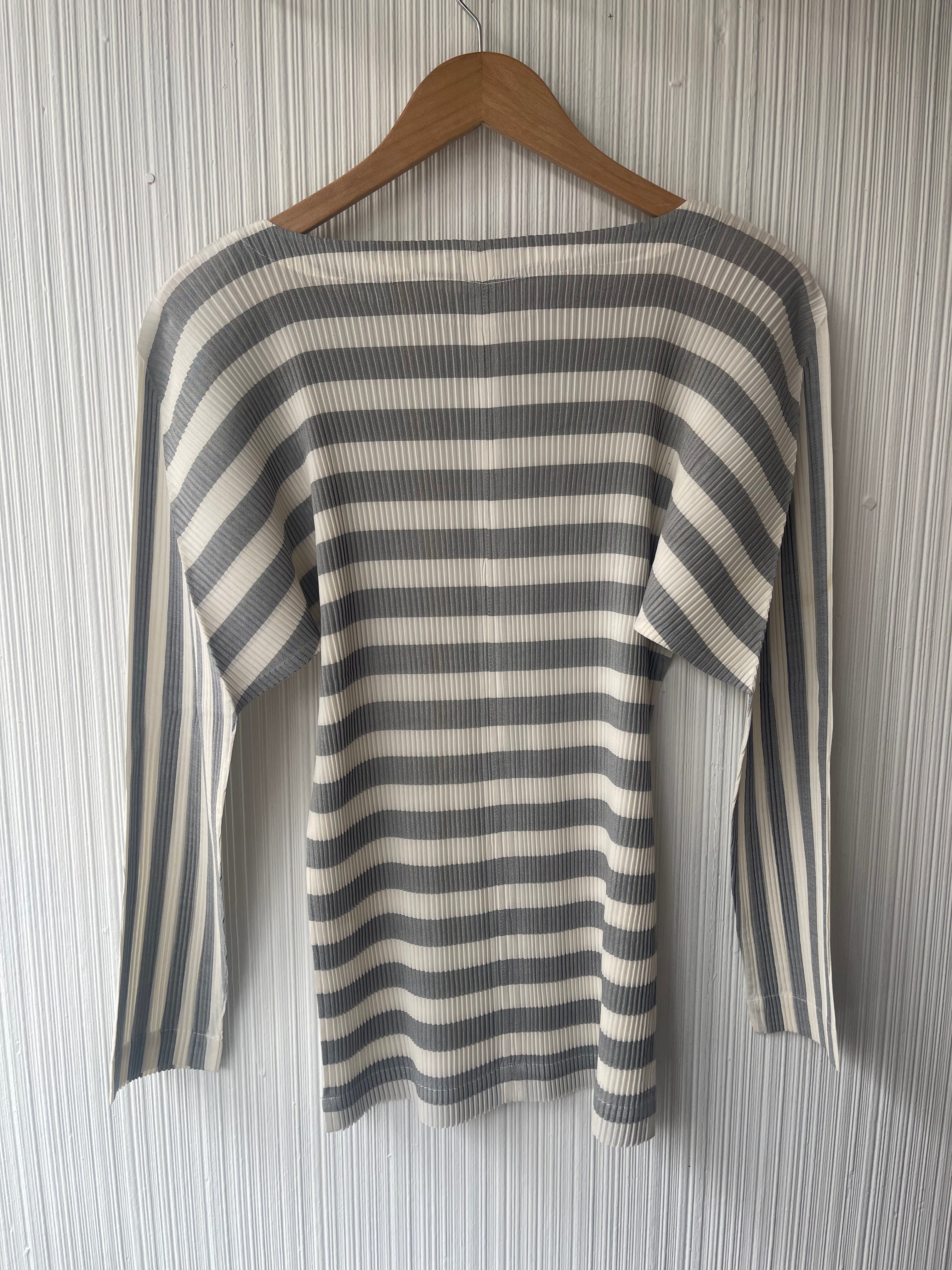 Issey Miyake grey horizontal stripe top