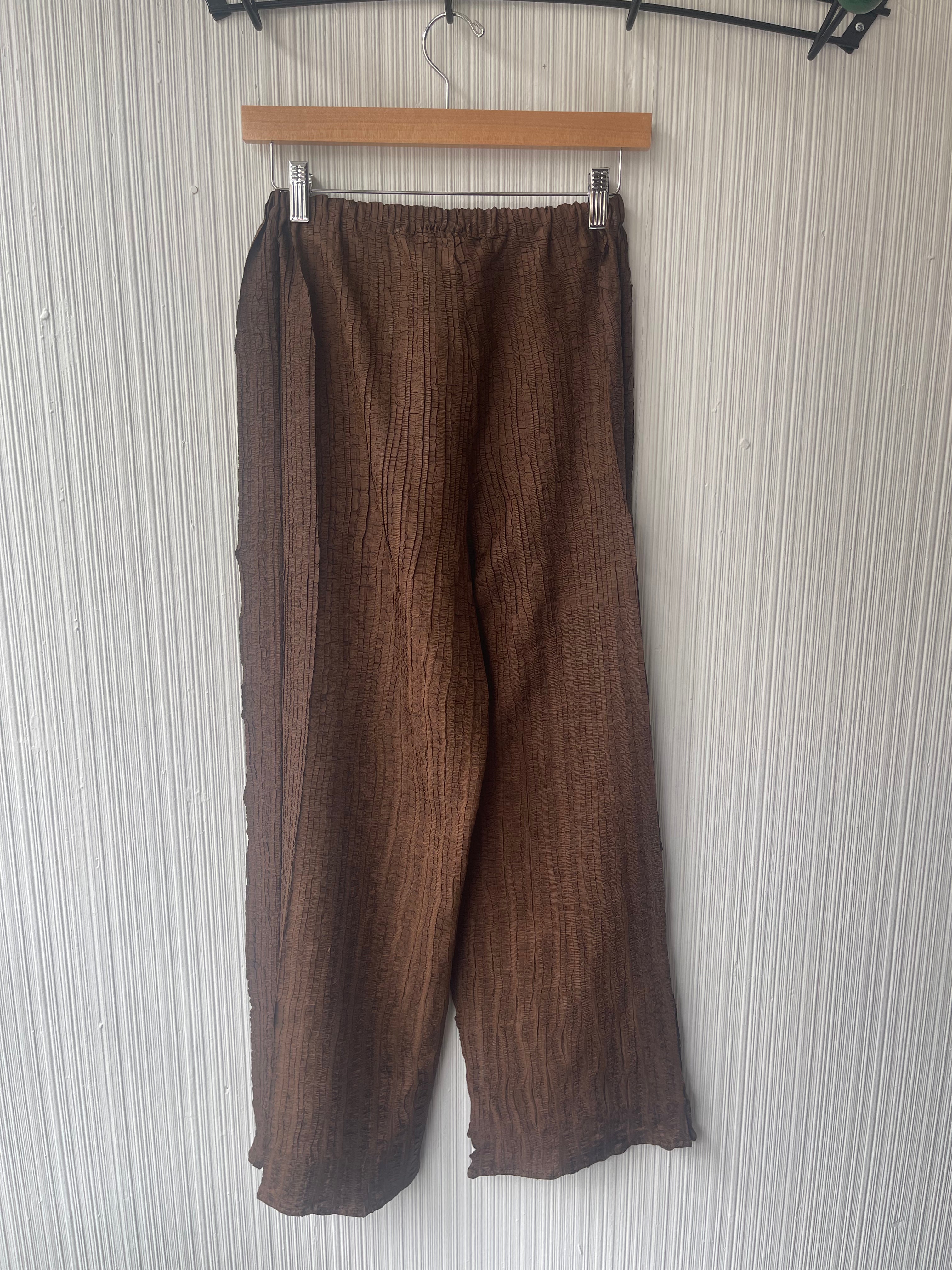 Issey Miyake bronze pleated flare pants