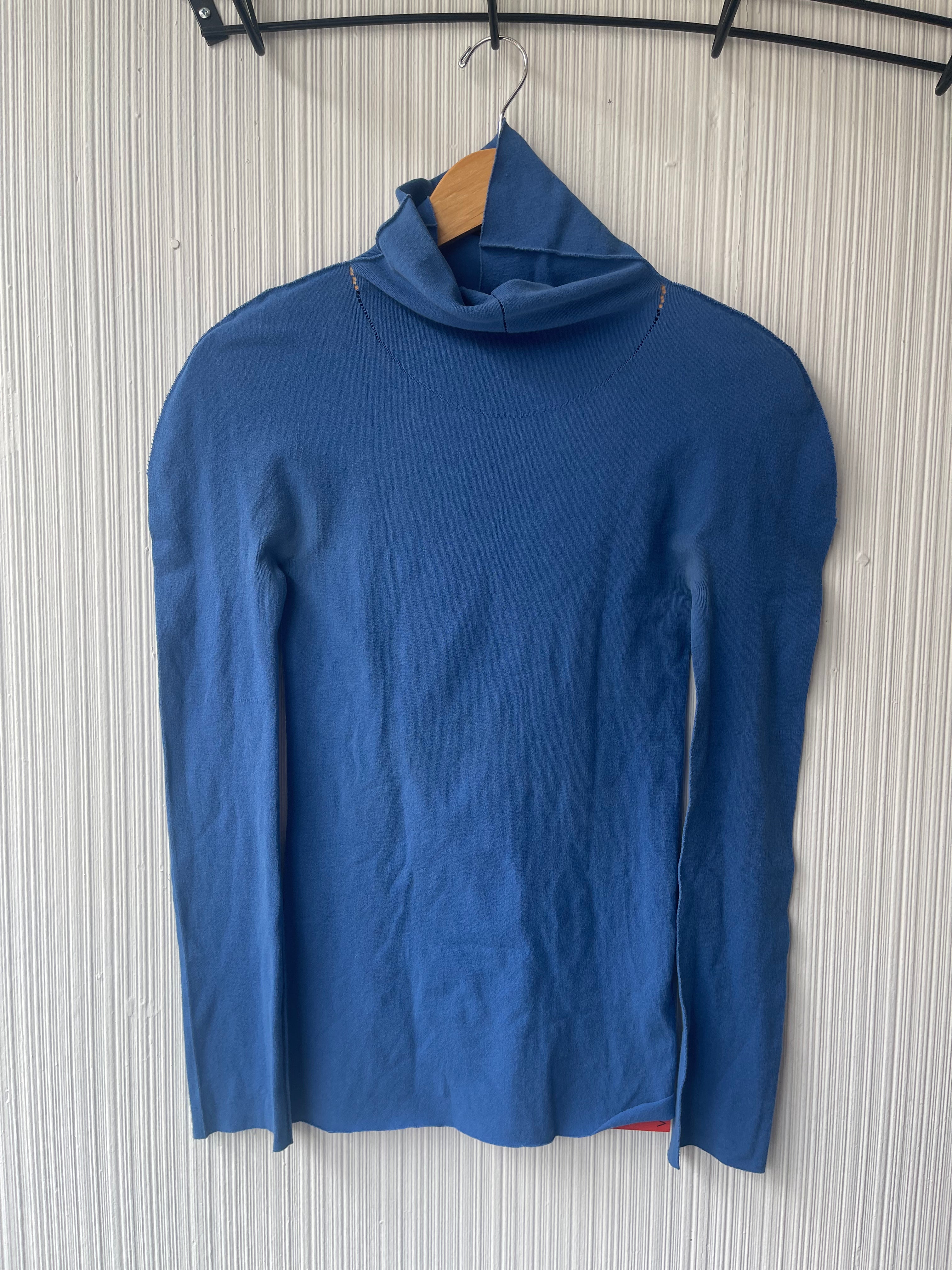 Issey Miyake APOC blue woven net turtle neck top