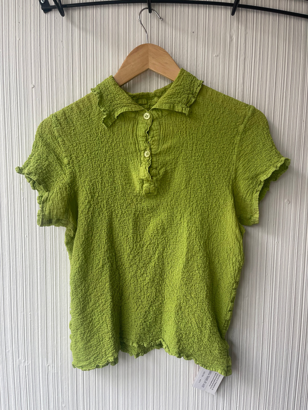 Issey Miyake ME lime green cotton blend crinkly top