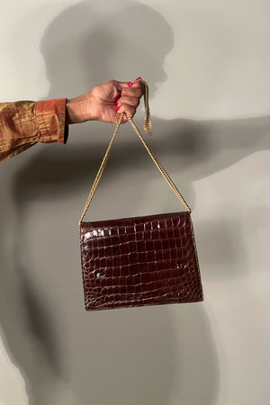 Lucille de Paris Brown Alligator Shoulder Bag