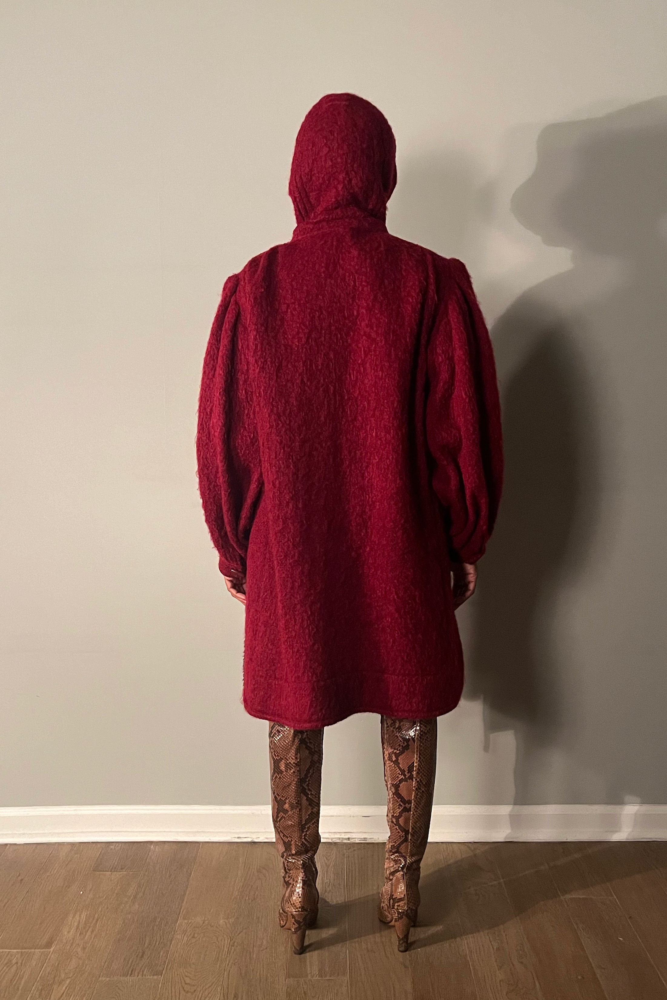 Saint Laurent Red Mohair Blend Hooded Knit Jacket