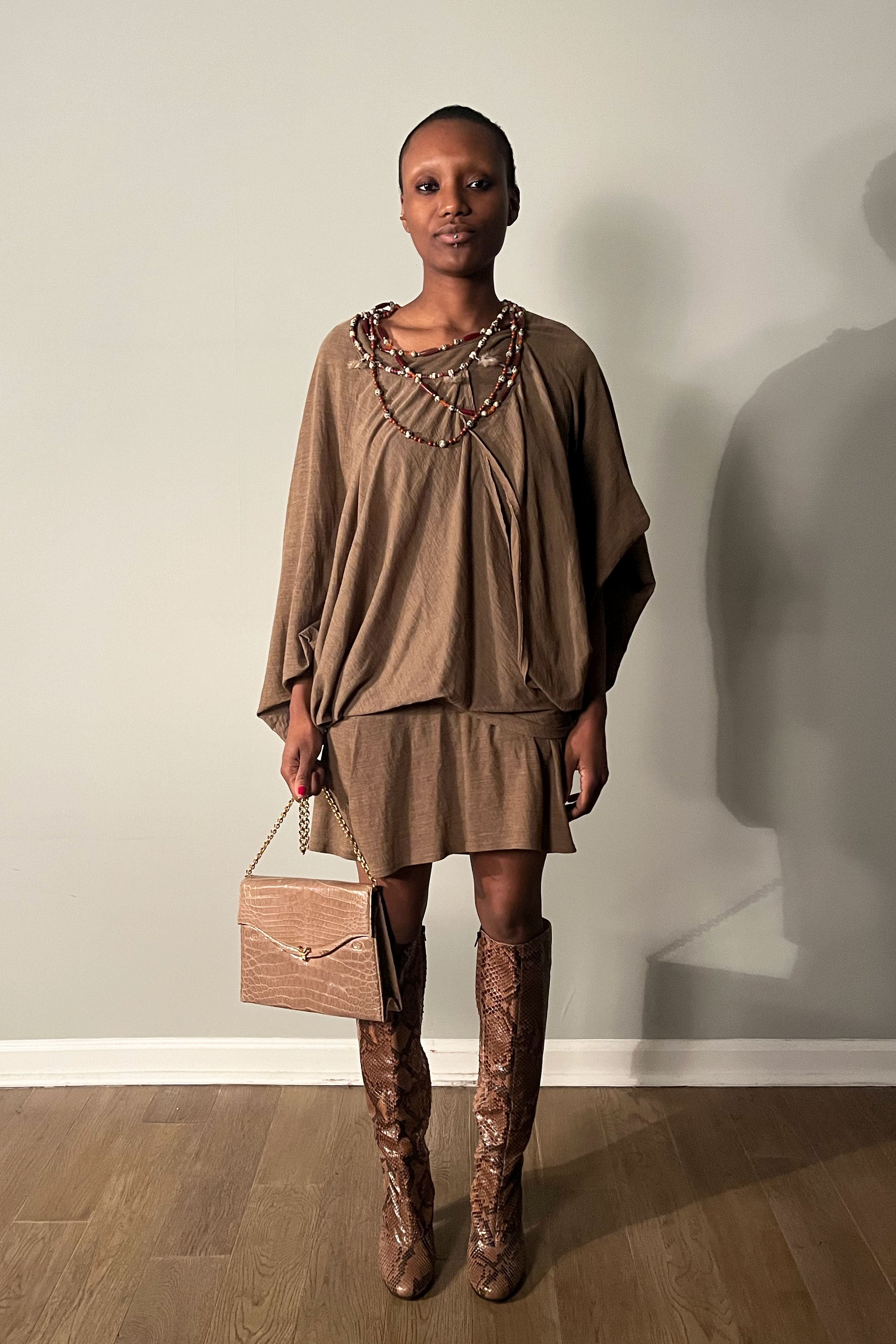 Junya Watanabe Beige Wool Blend Draped Dress Moore Vintage Archive Junya Watanabe Beige Wool Blend Draped Dress Moore Vintage Archive