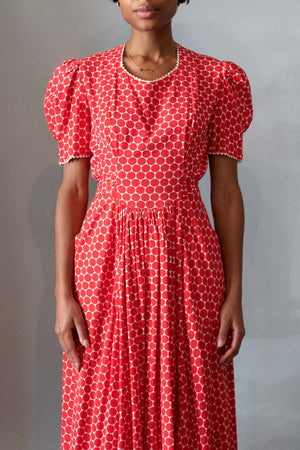 1930s Red Polka Dot Cotton Dress