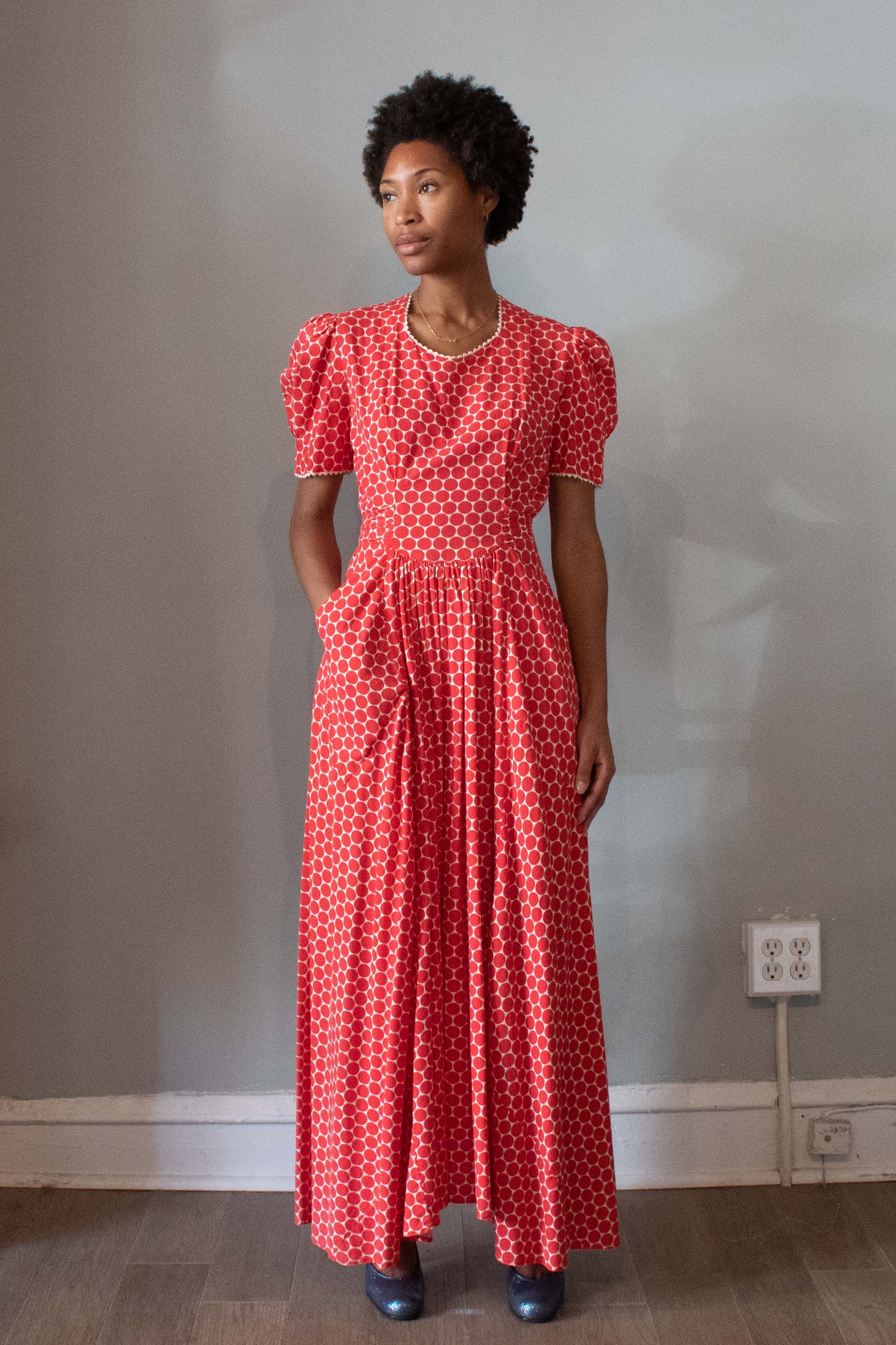 1930s Red Polka Dot Cotton Dress