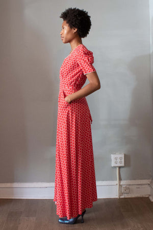 1930s red dress Vintage 30s 40s Red Crepe Dress / 1940s 1930s Vintage Dress / RARE / Fishtail