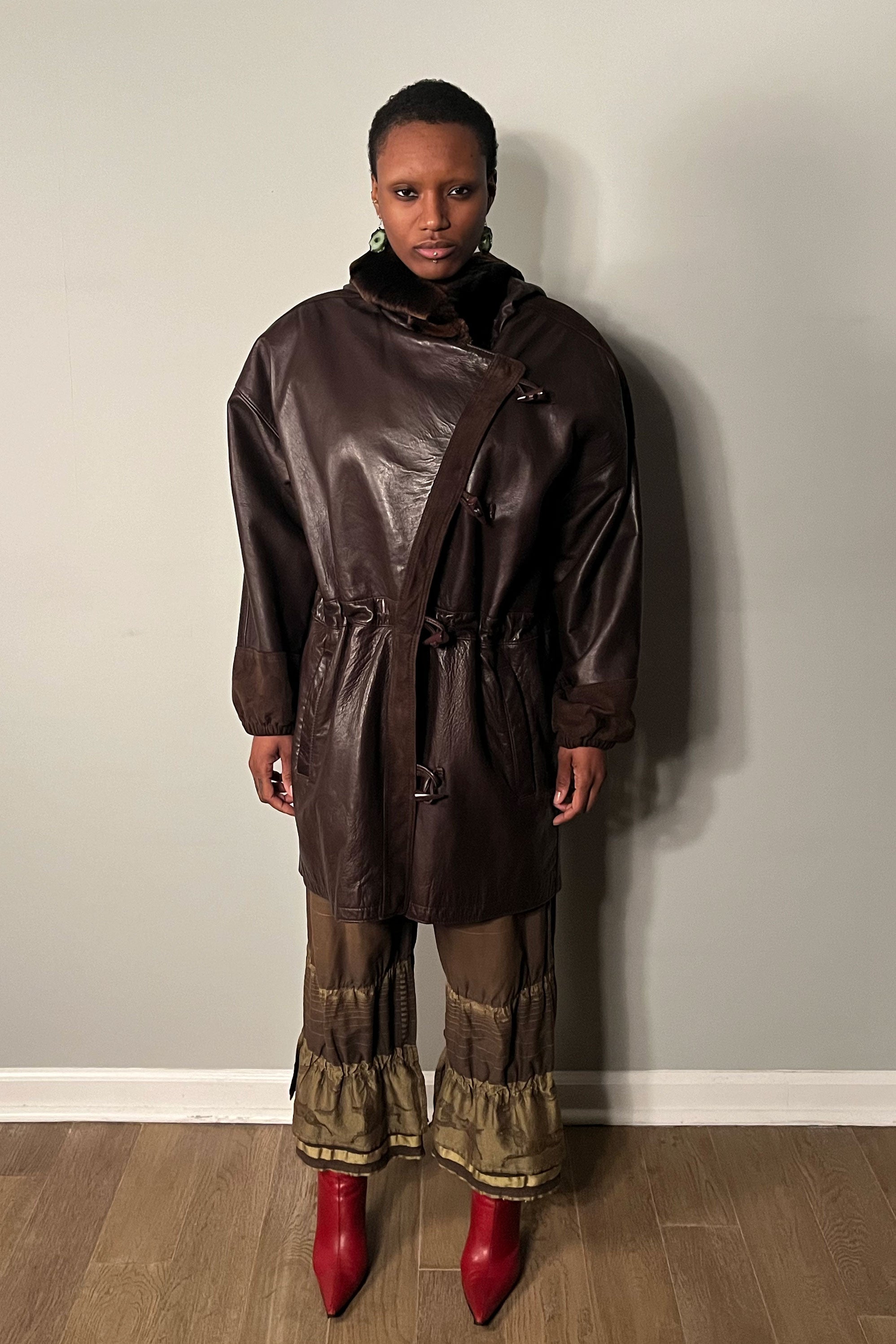 Bagatelle Brown Leather Duffel Coat