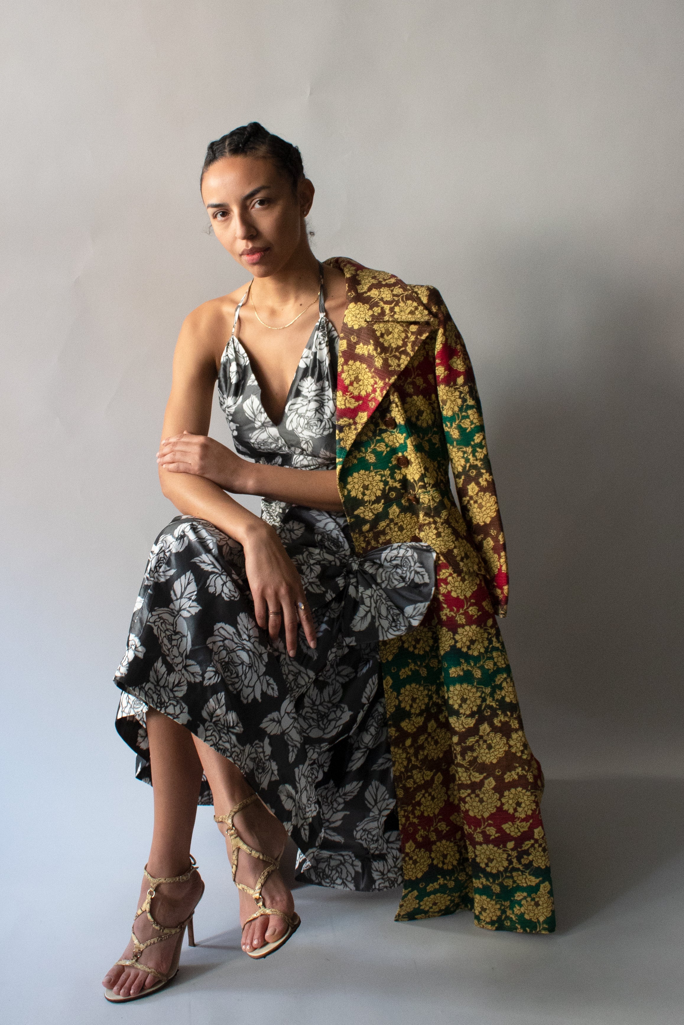 Saint Laurent Multi-Color Brocade Linen Blend Coat