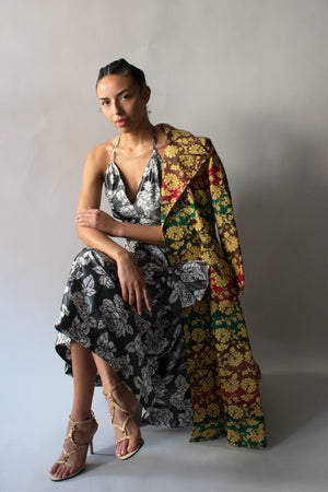 Saint Laurent Multi-Color Brocade Linen Blend Coat