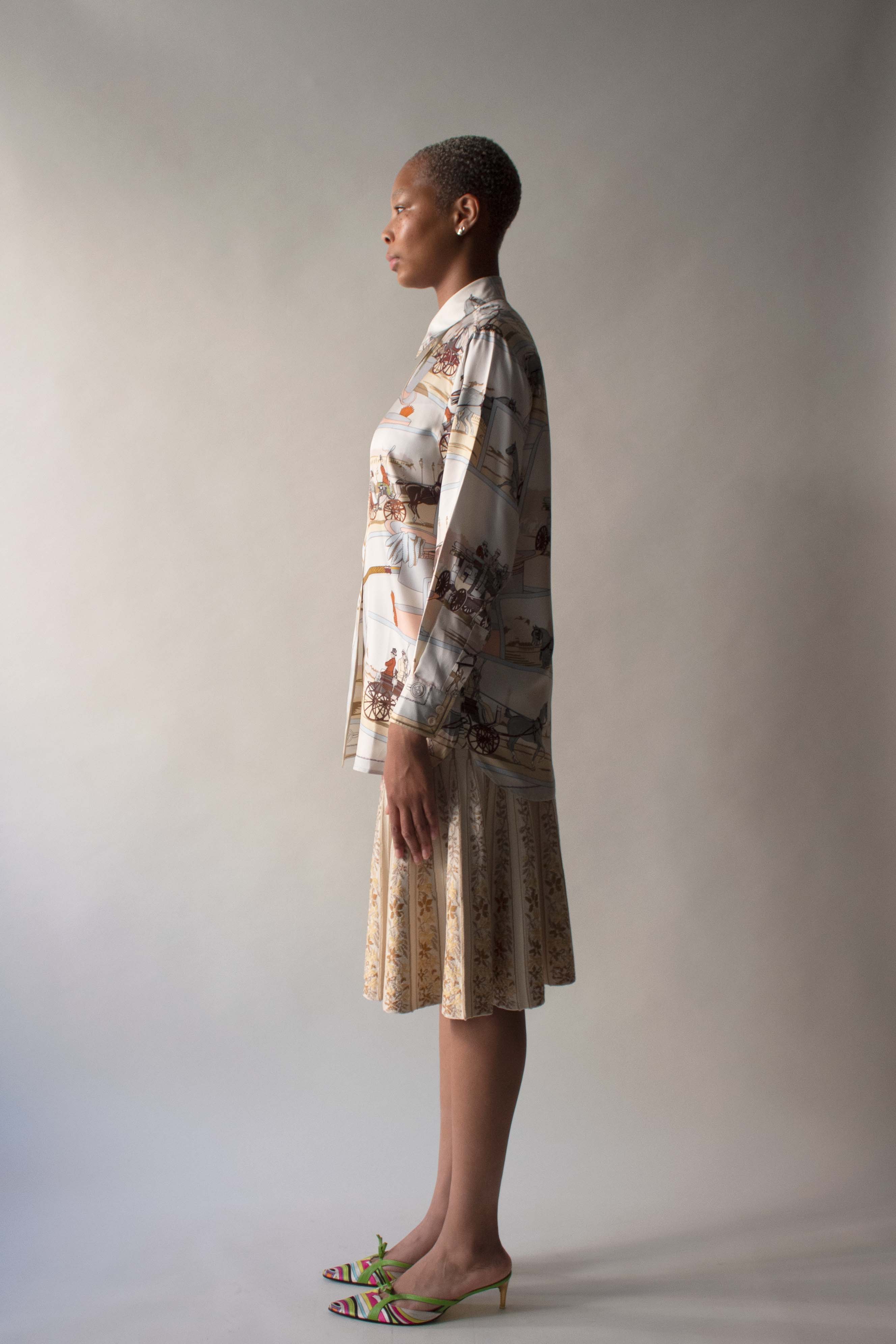 Hermes Cream Printed Silk Twill Shirt