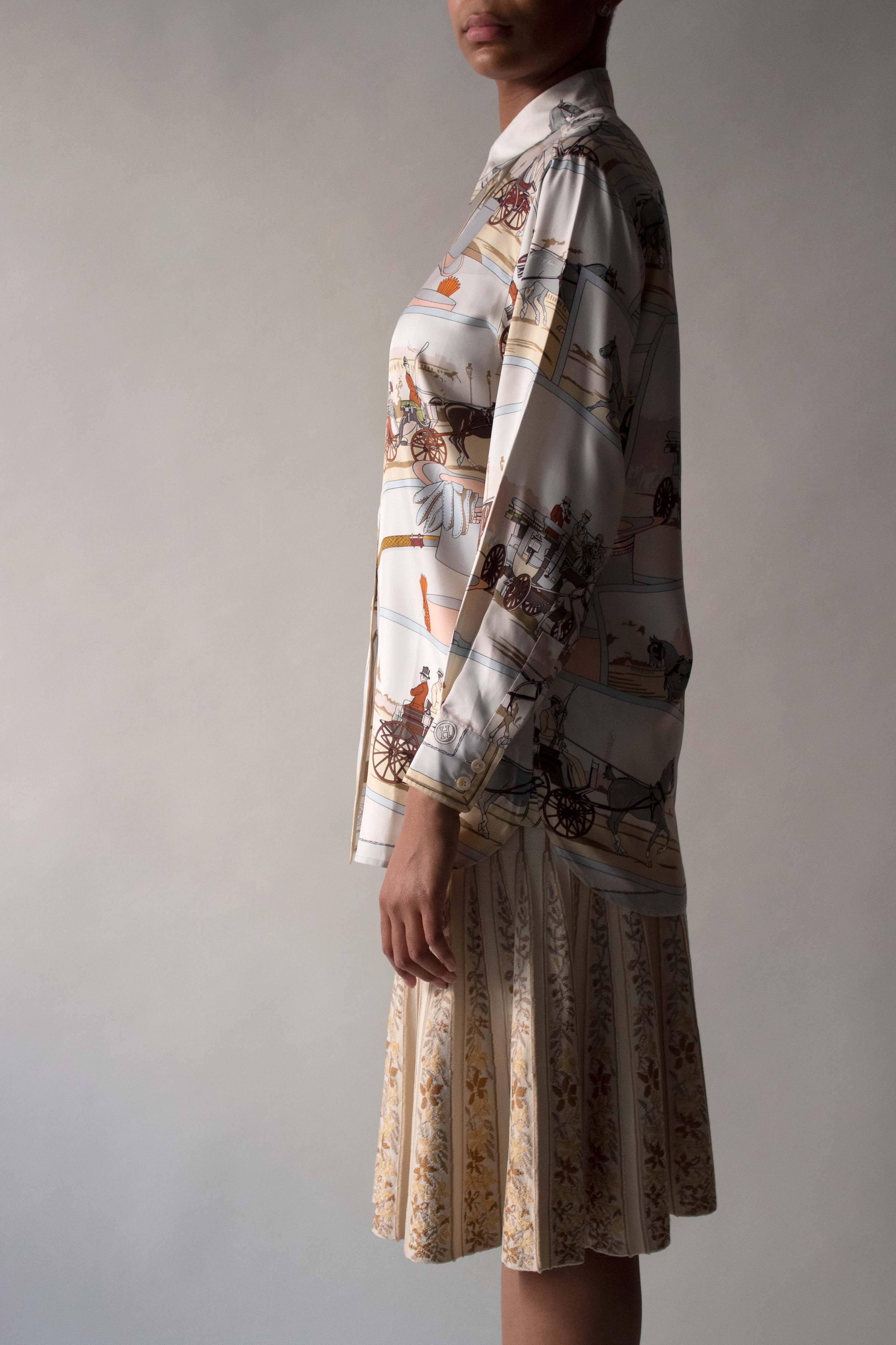 Hermes Cream Printed Silk Twill Shirt