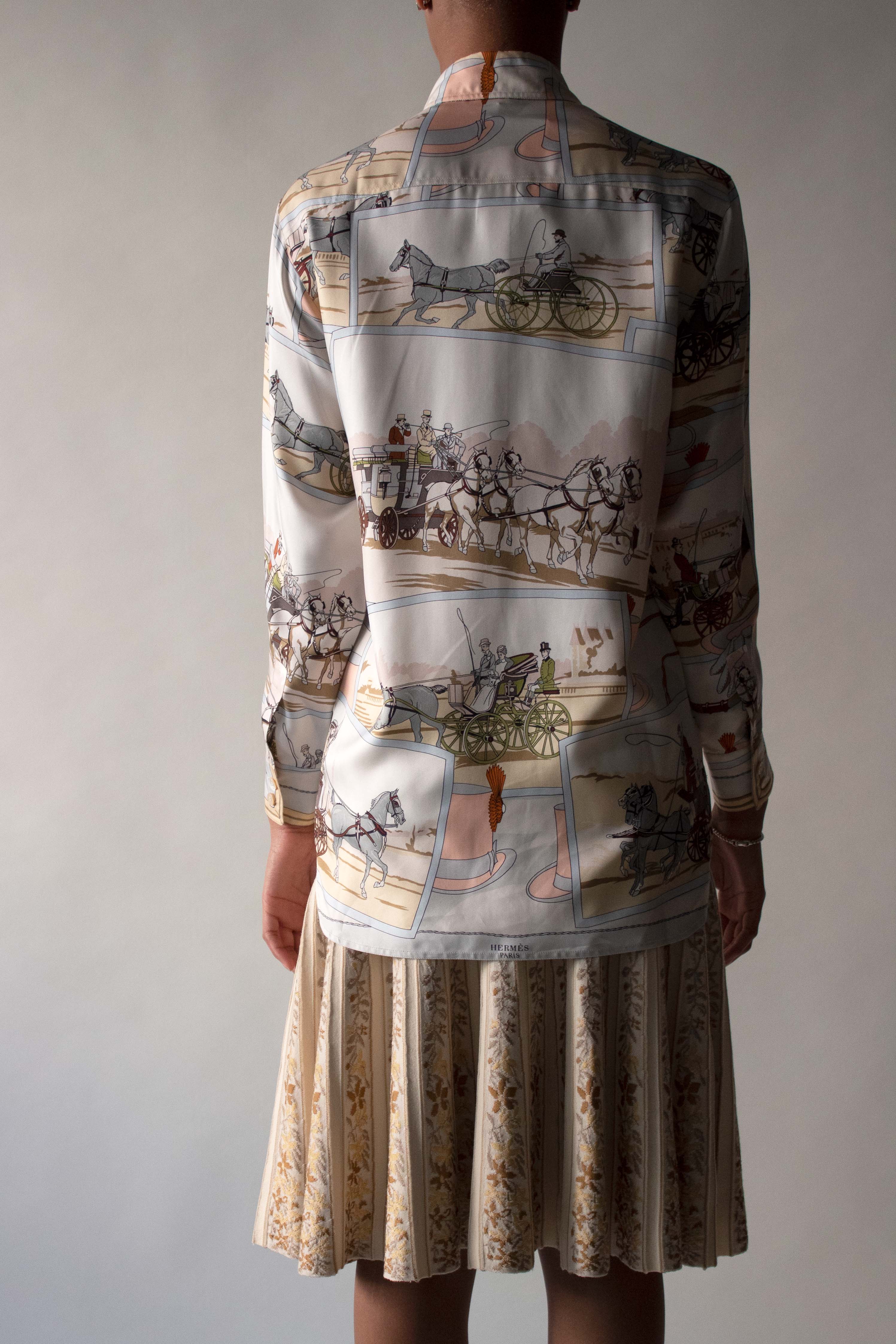 Hermes Cream Printed Silk Twill Shirt