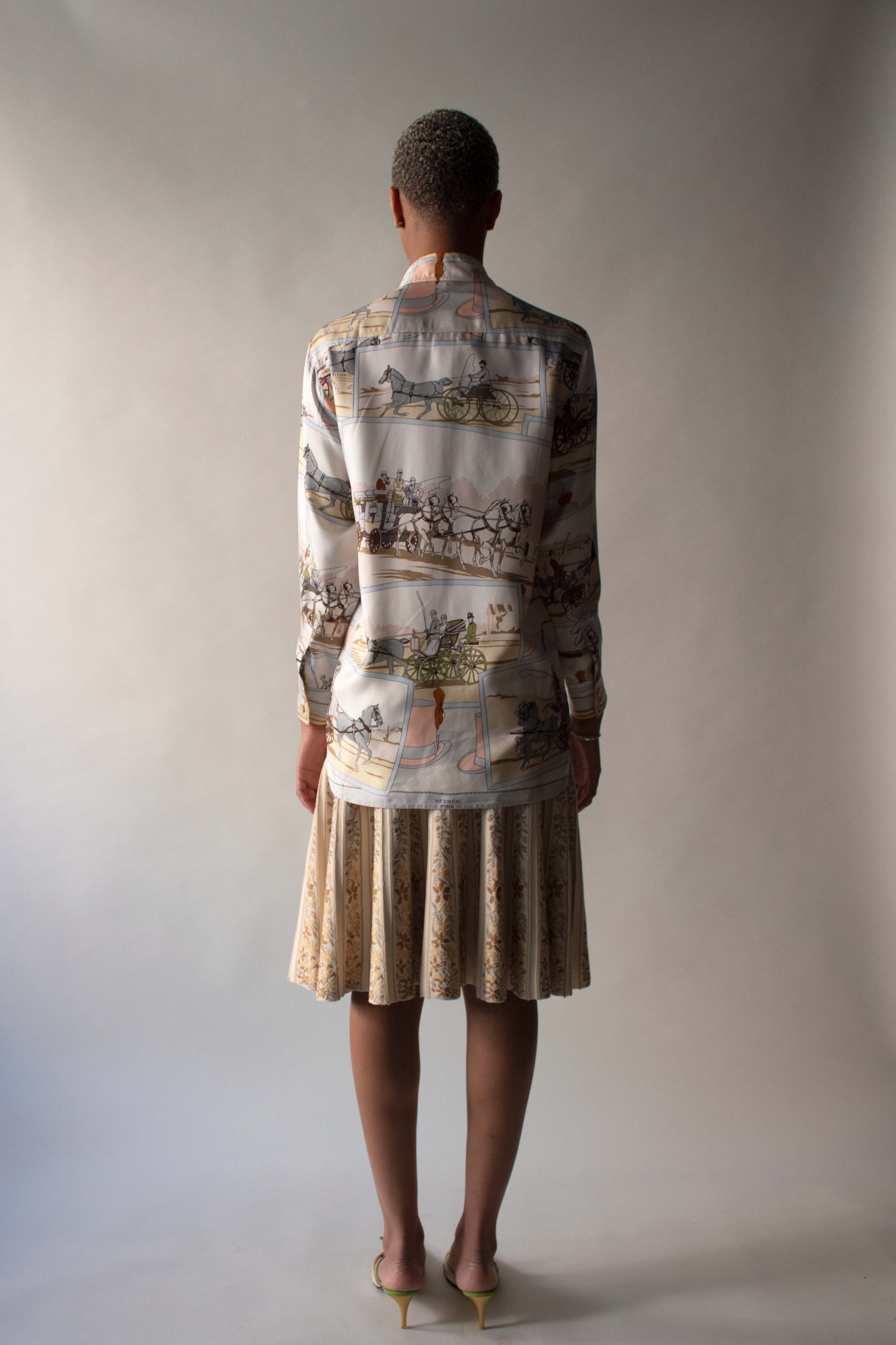 Hermes Cream Printed Silk Twill Shirt