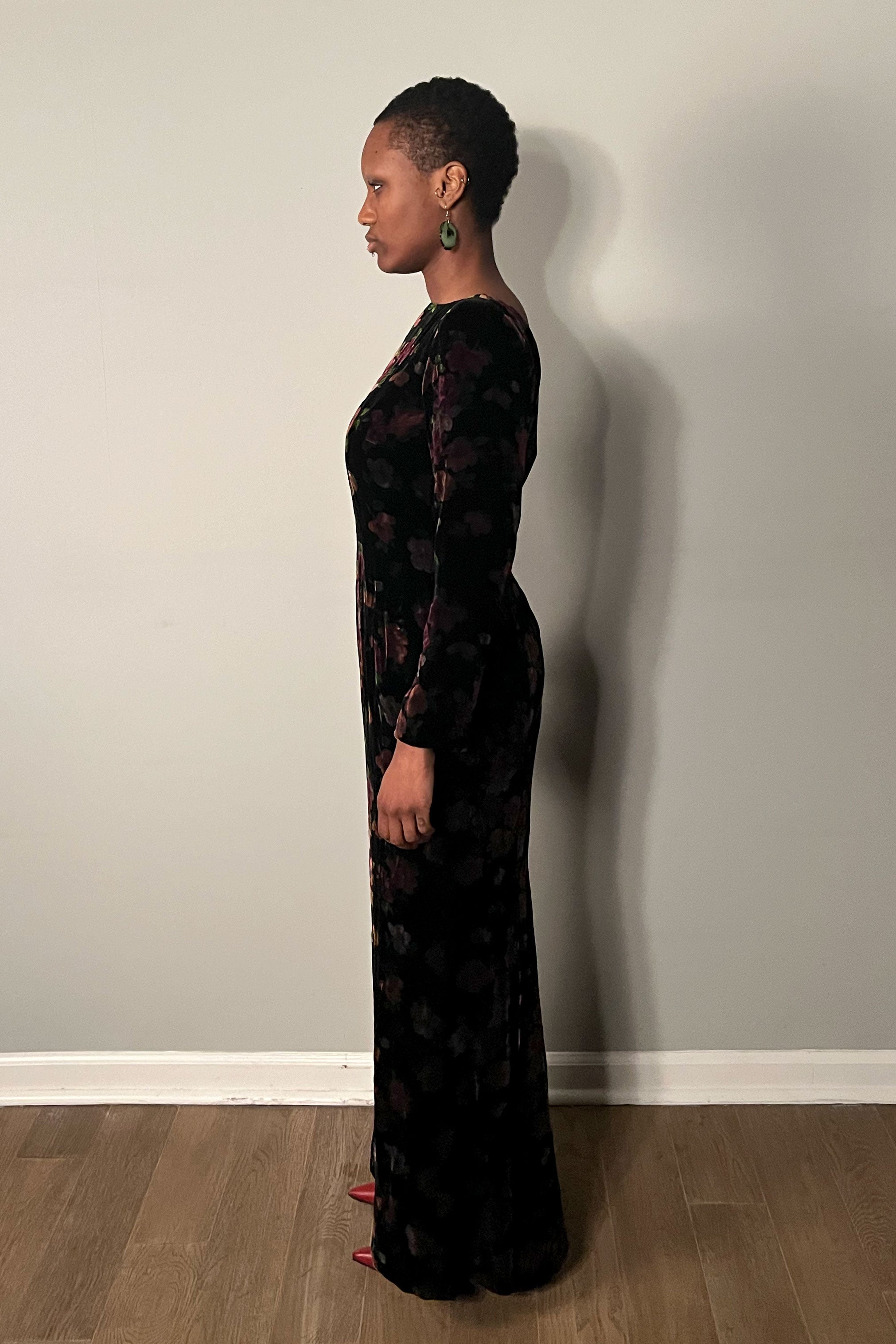 Oscar De La Renta Black Floral Print Velvet Gown Moore Vintage Archive Oscar De La Renta Black Floral Print Velvet Gown Moore Vintage Archive