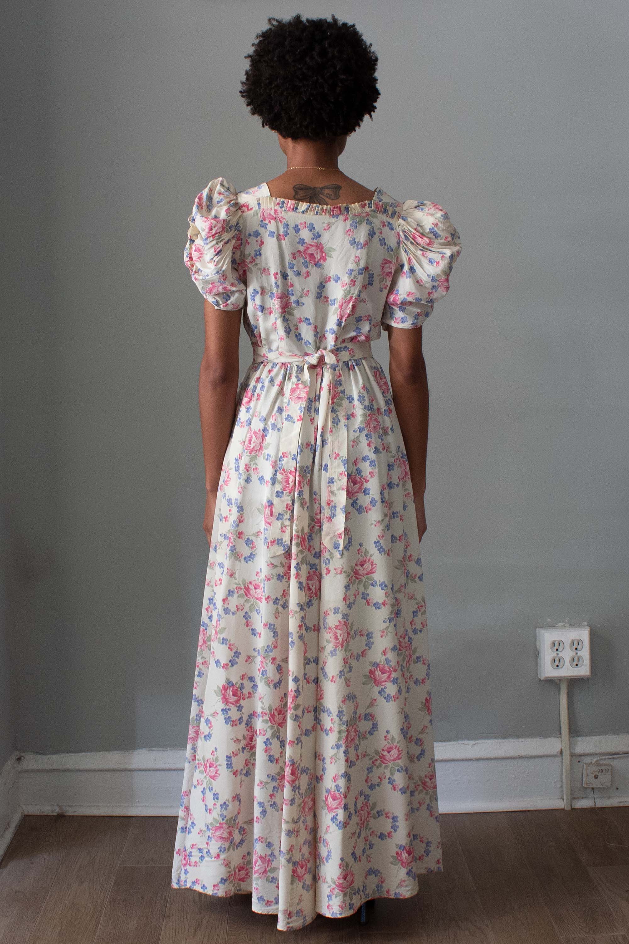 1930s White Printed Taffeta Dress