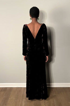 Oscar De La Renta Black Floral Print Velvet Gown Moore Vintage Archive Oscar De La Renta Black Floral Print Velvet Gown Moore Vintage Archive