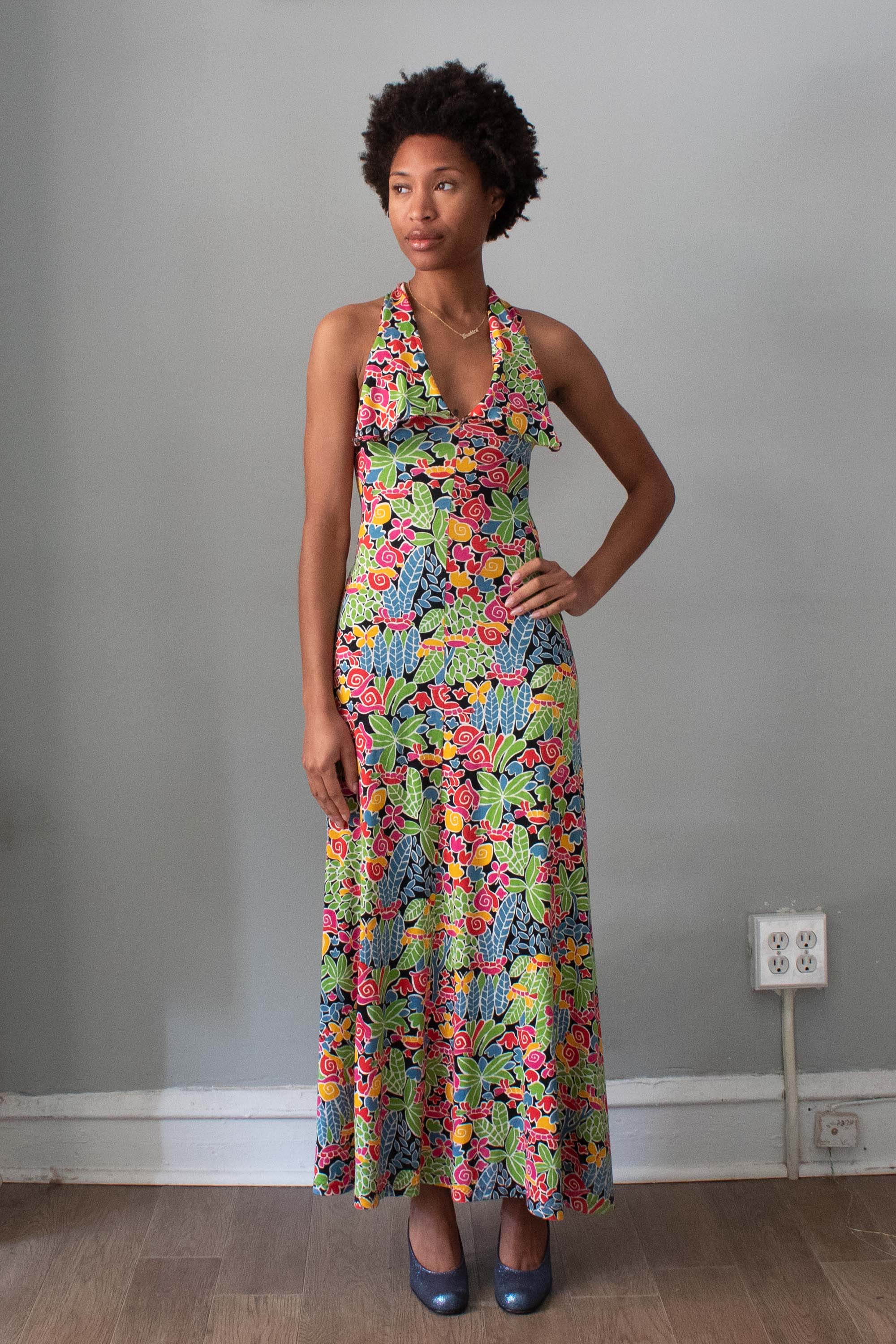 Stephen Burrows' World Racer Back Floral Print Cotton Jersey Dress Moore Vintage Archive Stephen Burrows' World Racer Back Floral Print Cotton Jersey Dress Moore Vintage Archive