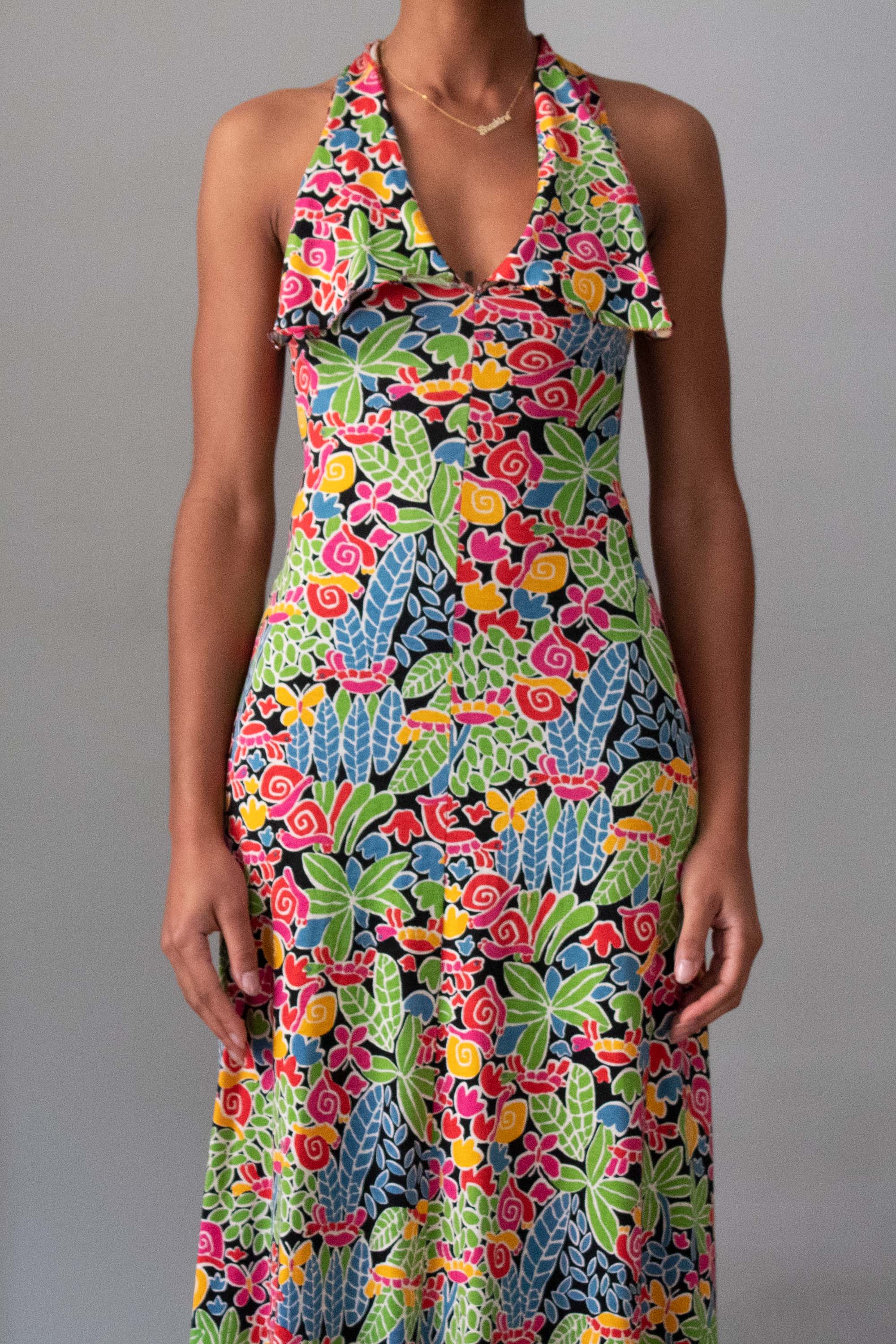 Stephen Burrows' World Racer Back Floral Print Cotton Jersey Dress