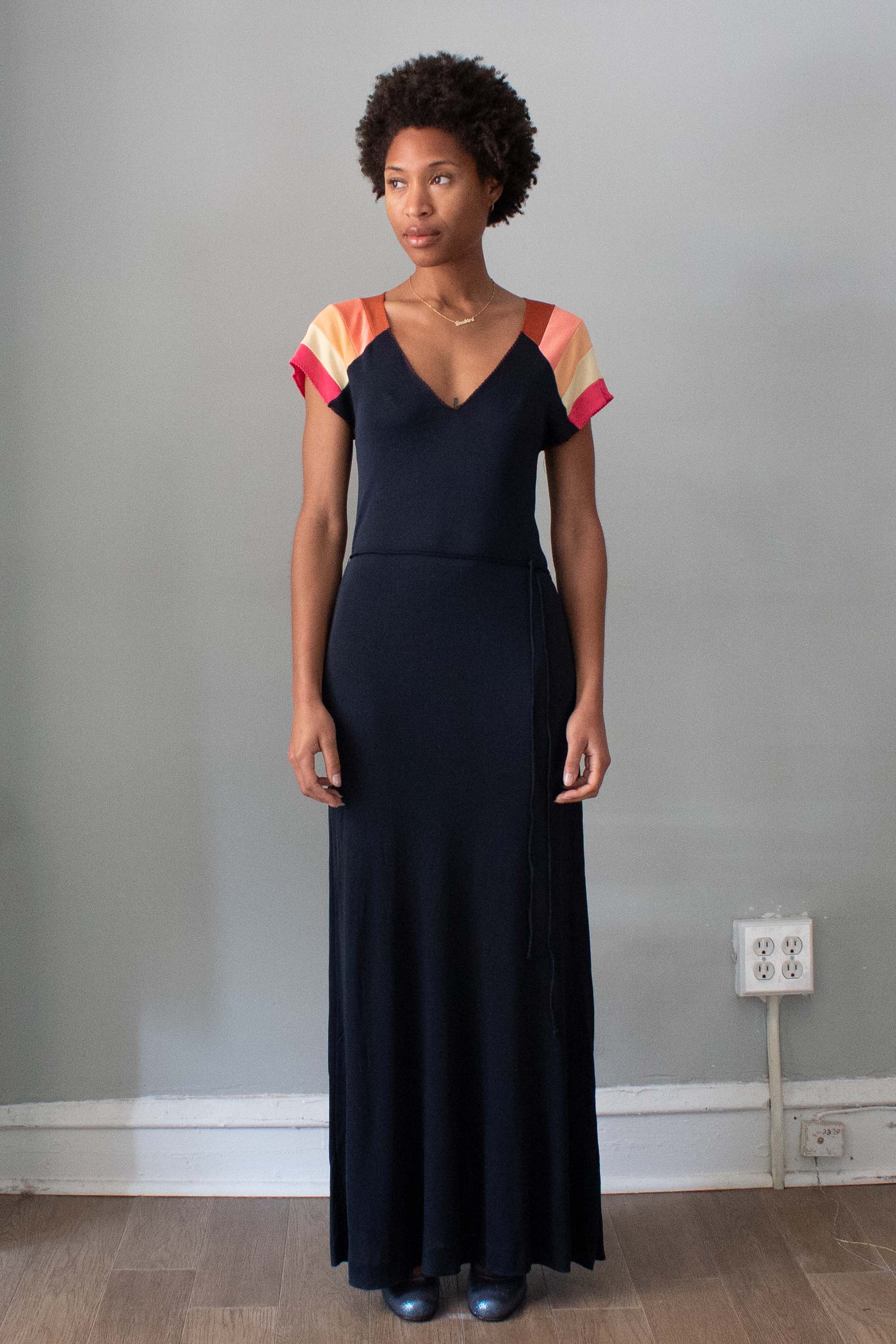 stephen burrows jersey dress Vintage 70's Stephen Burrows Black Matte Jersey Maxi Dress Size 12 -14