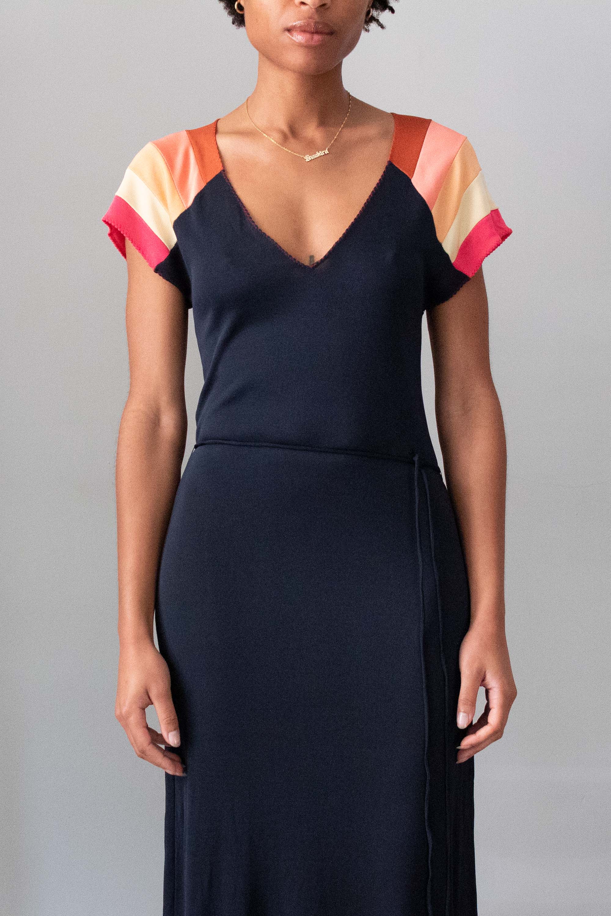 Stephen Burrows Black Jersey Dress With Colorful Sleeves