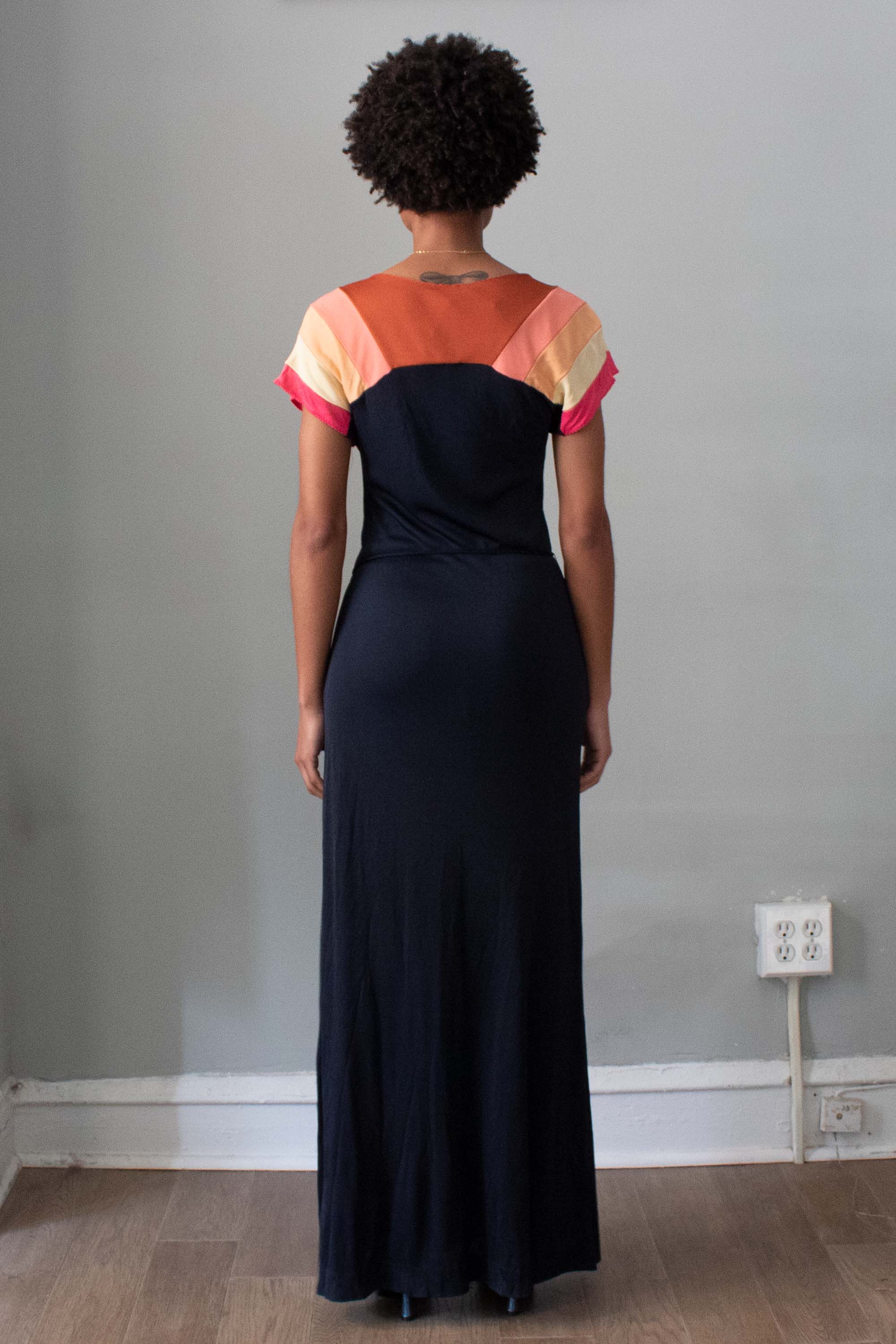Stephen Burrows Black Jersey Dress With Colorful Sleeves Moore Vintage Archive Stephen Burrows Black Jersey Dress With Colorful Sleeves Moore Vintage Archive