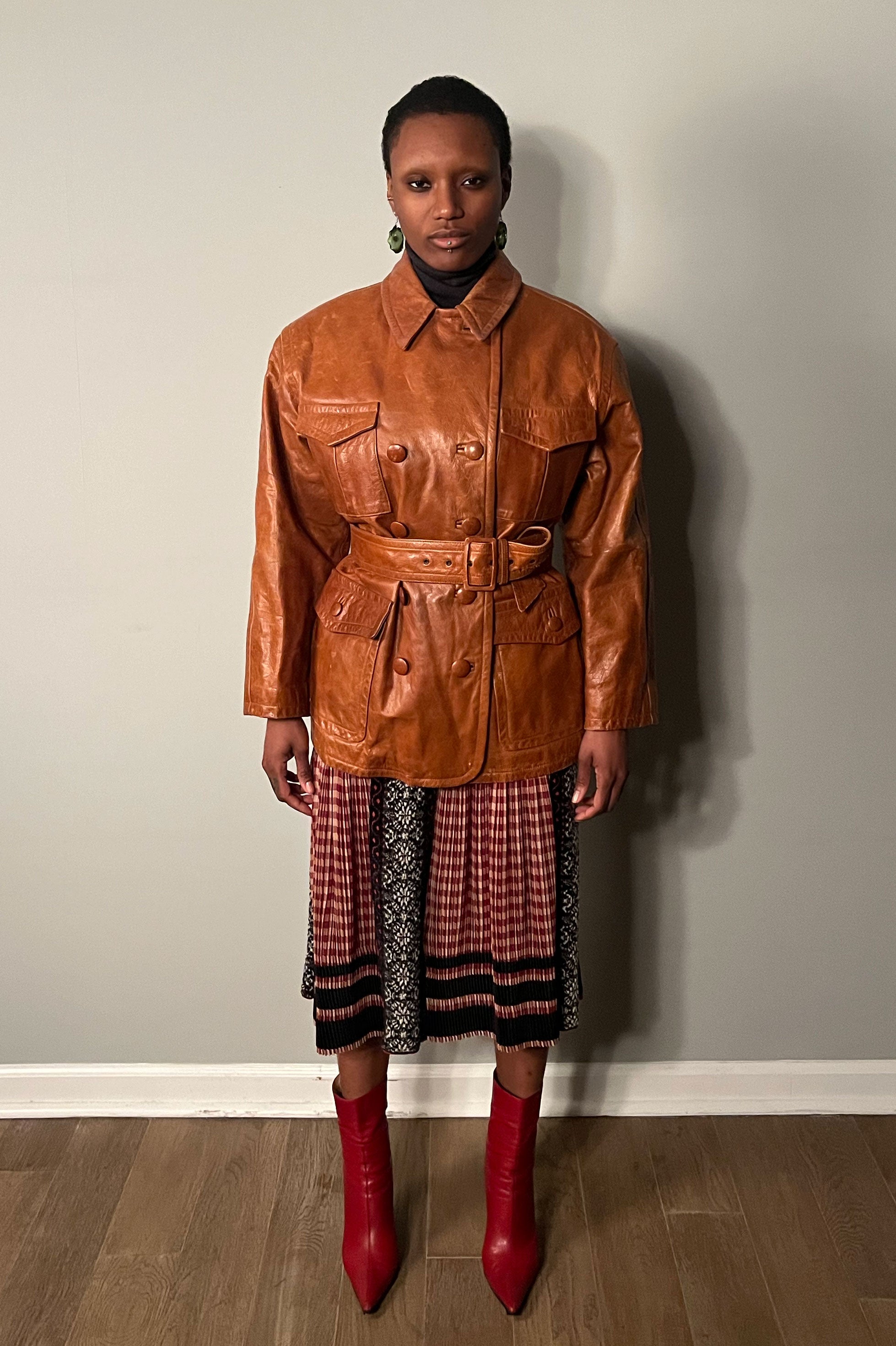 Gaultier Brown Leather Belted Jacket