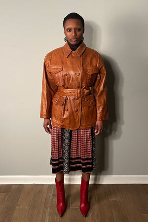 Gaultier Brown Leather Belted Jacket