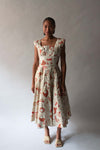 Vintage 1950s Beige Hand Painted Paisley Dress
