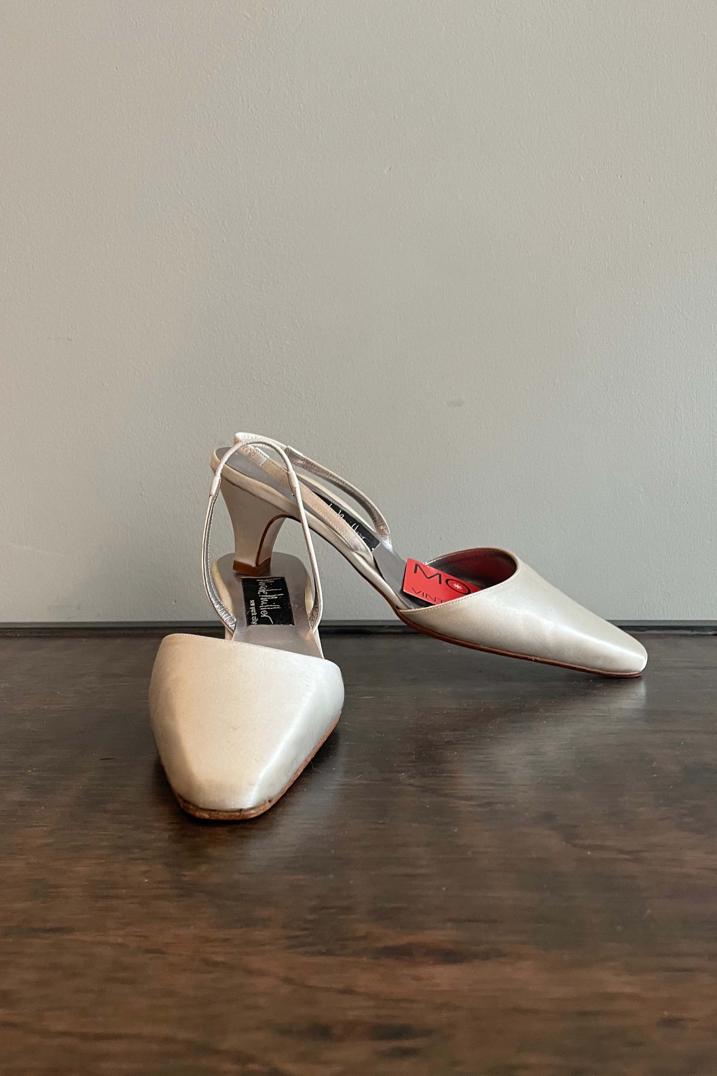 Nicole Miller White Satin Sling Backs