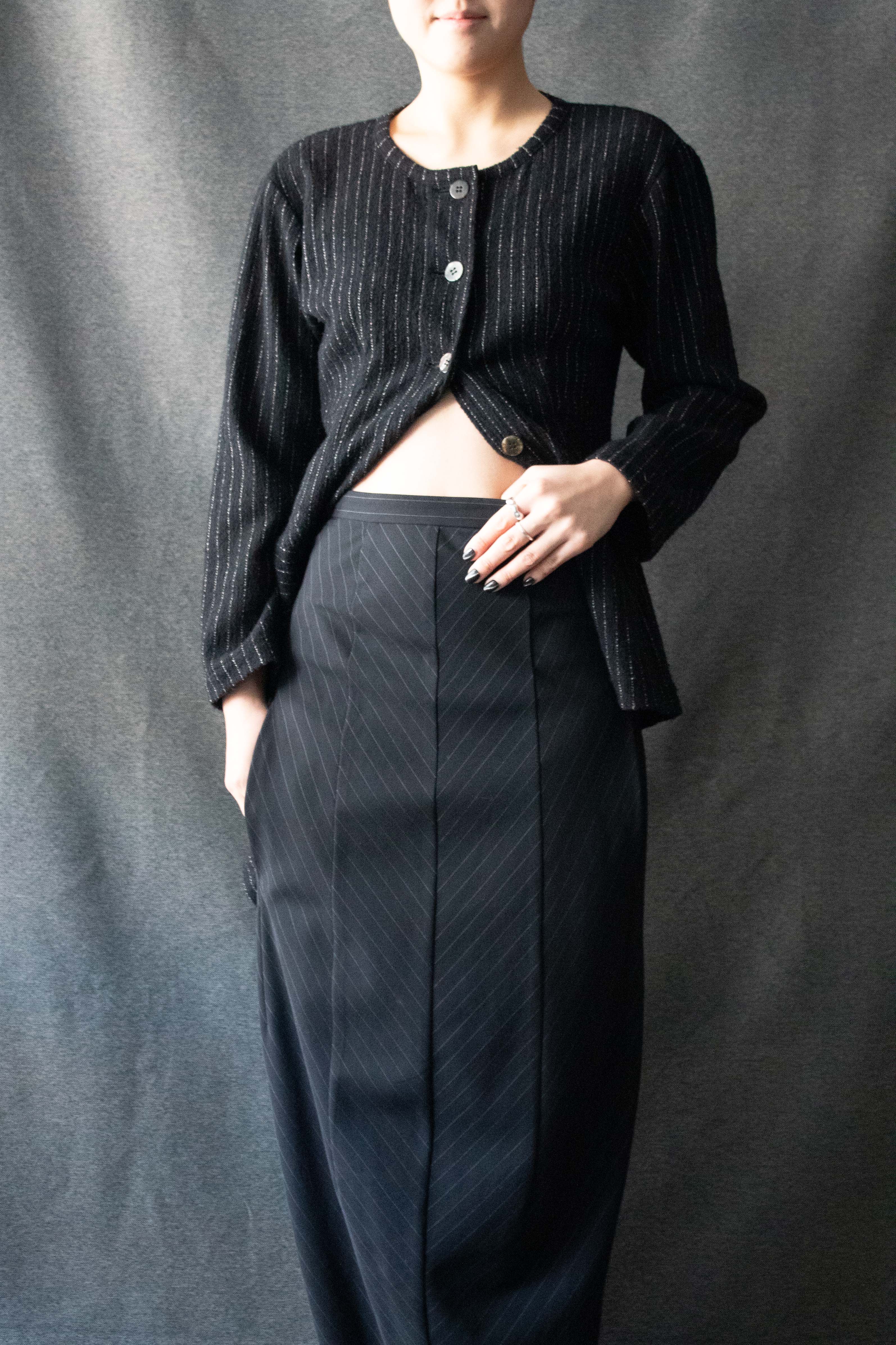 Comme des Garcons Black Wool Pinstripe Skirt